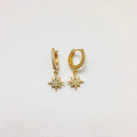 Gammie CZ Gołd Star Drop Huggy Earring