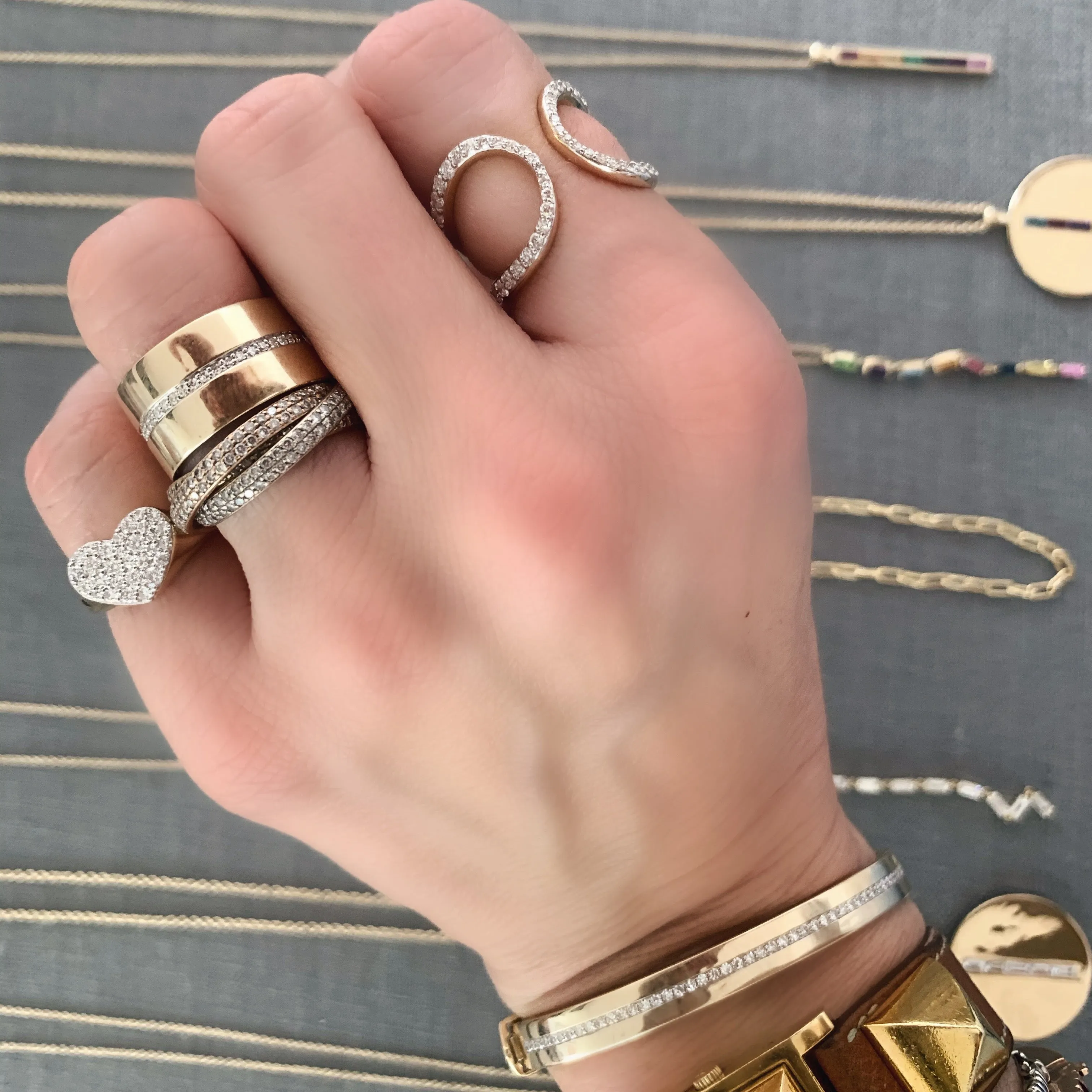 Gold Bangle Bracelet with Pave Diamond Row