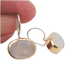 Handmade Sterling Silver 9k Yellow Gold Moonstone Earrings
