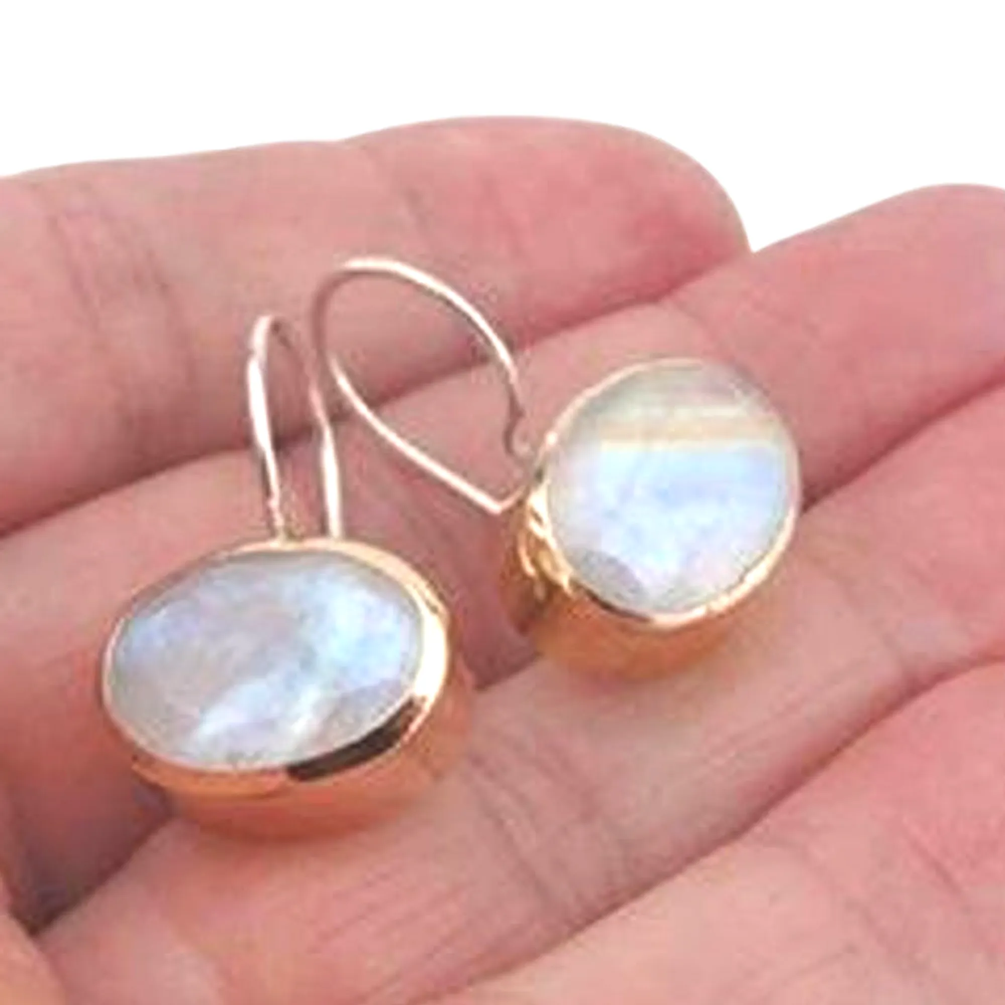 Handmade Sterling Silver 9k Yellow Gold Moonstone Earrings