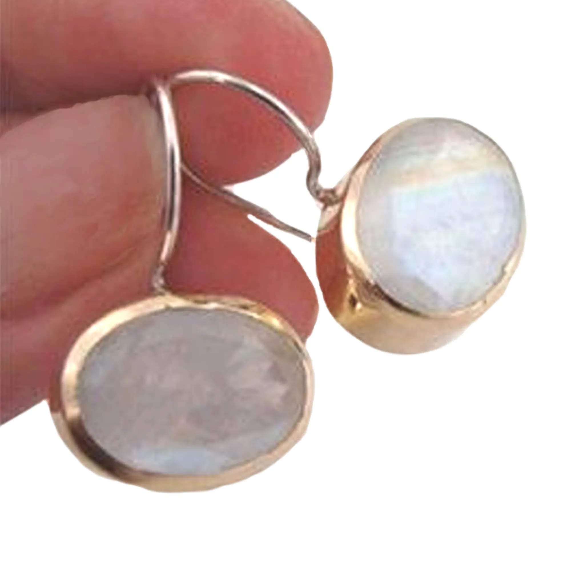 Handmade Sterling Silver 9k Yellow Gold Moonstone Earrings