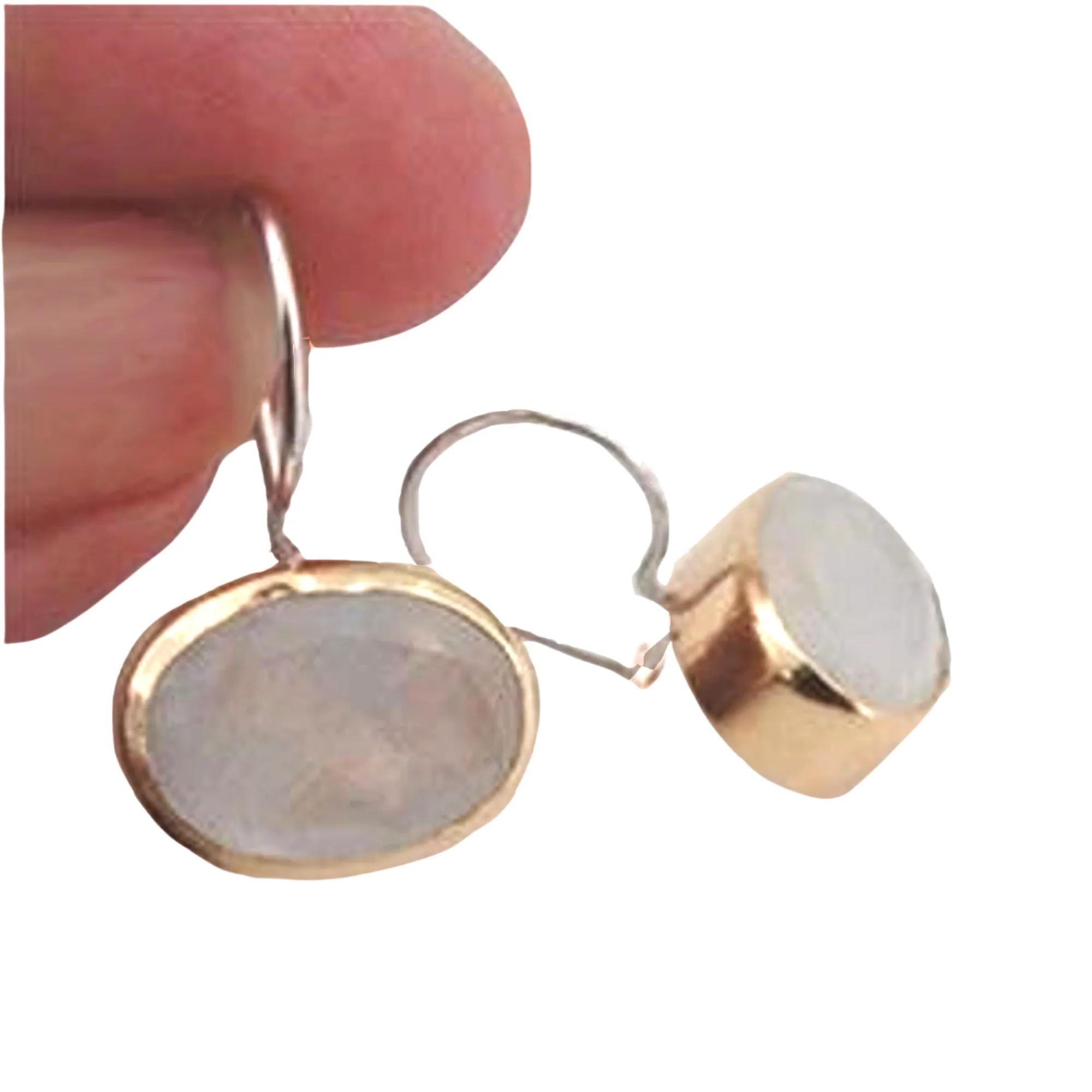 Handmade Sterling Silver 9k Yellow Gold Moonstone Earrings