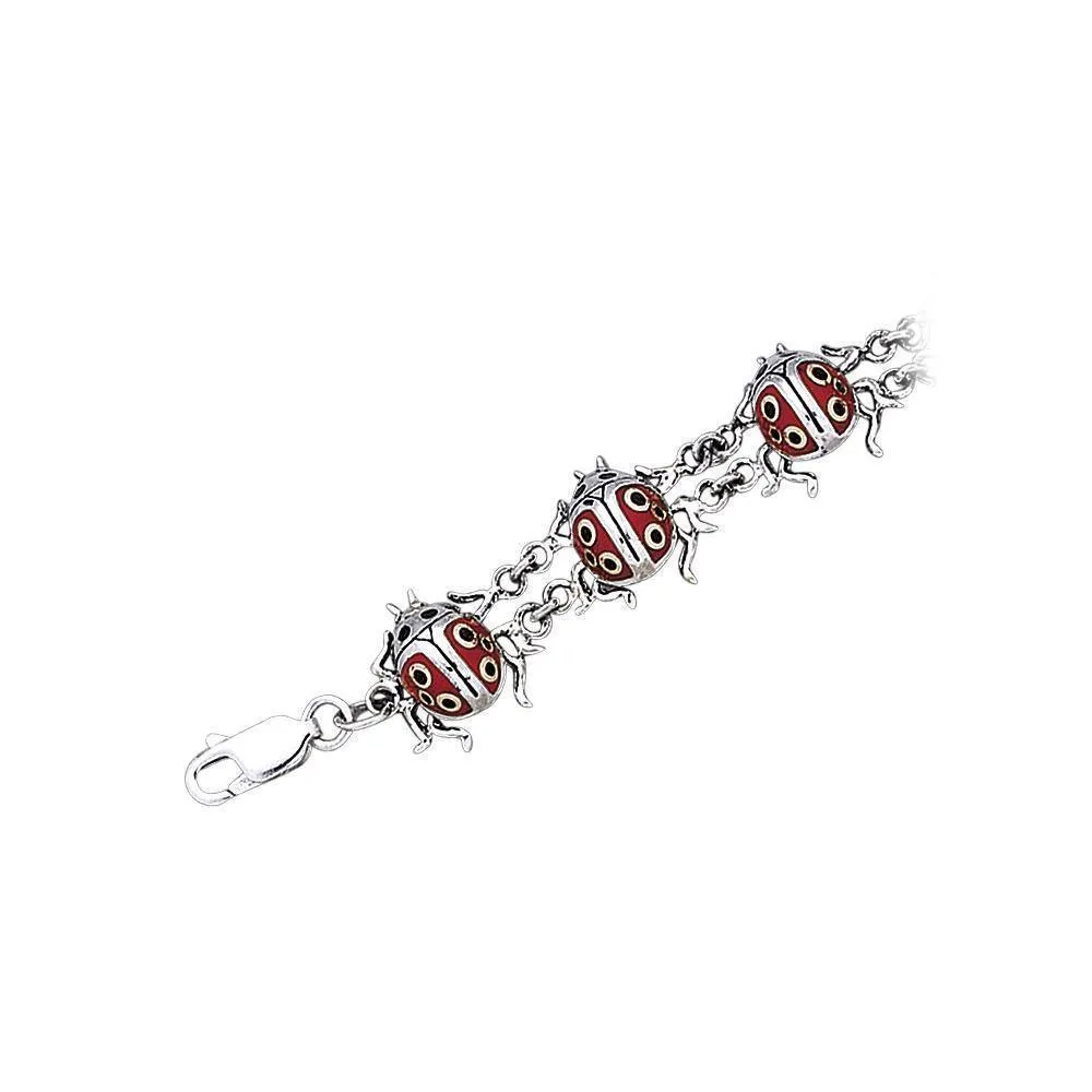 Inlaid Ladybug Silver Bracelet TBG429