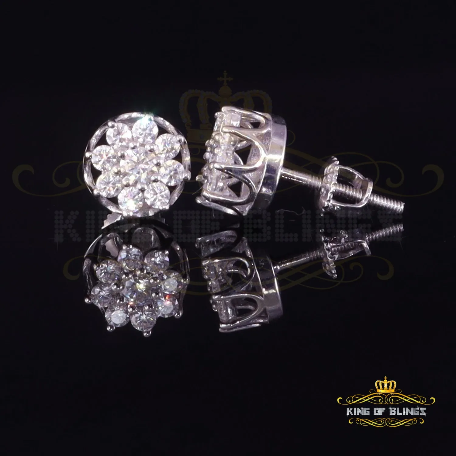 King of Bling's Men's/Women's 925 Silver White 0.50ct VVS 'D' Moissanite Round Stud Earrings