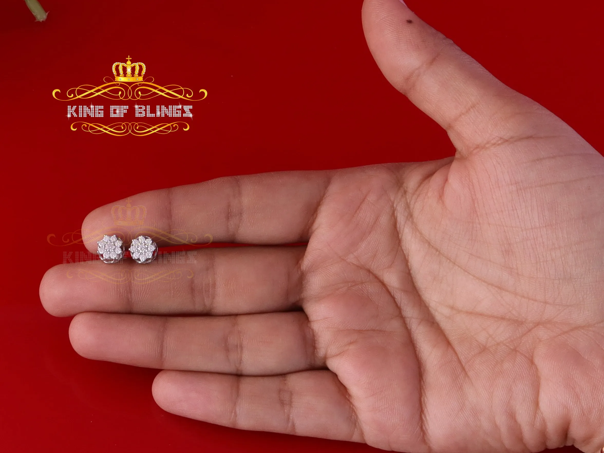 King of Bling's Men's/Women's 925 Silver White 0.50ct VVS 'D' Moissanite Round Stud Earrings