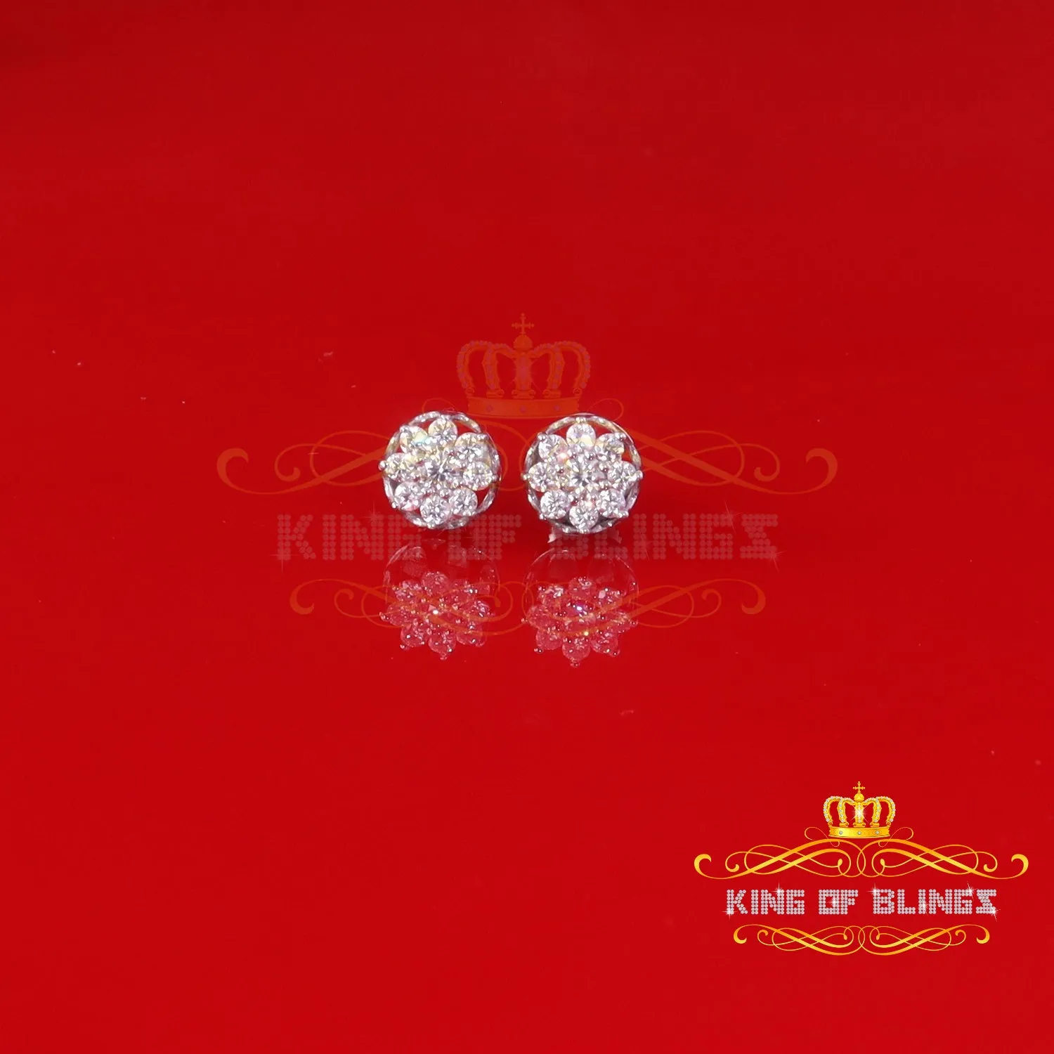 King of Bling's Men's/Women's 925 Silver White 0.50ct VVS 'D' Moissanite Round Stud Earrings