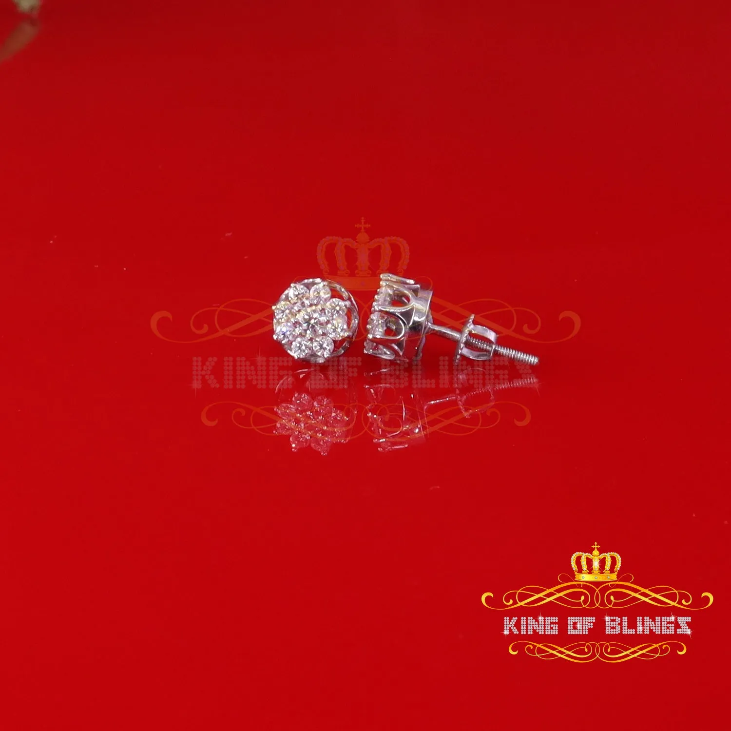 King of Bling's Men's/Women's 925 Silver White 0.50ct VVS 'D' Moissanite Round Stud Earrings