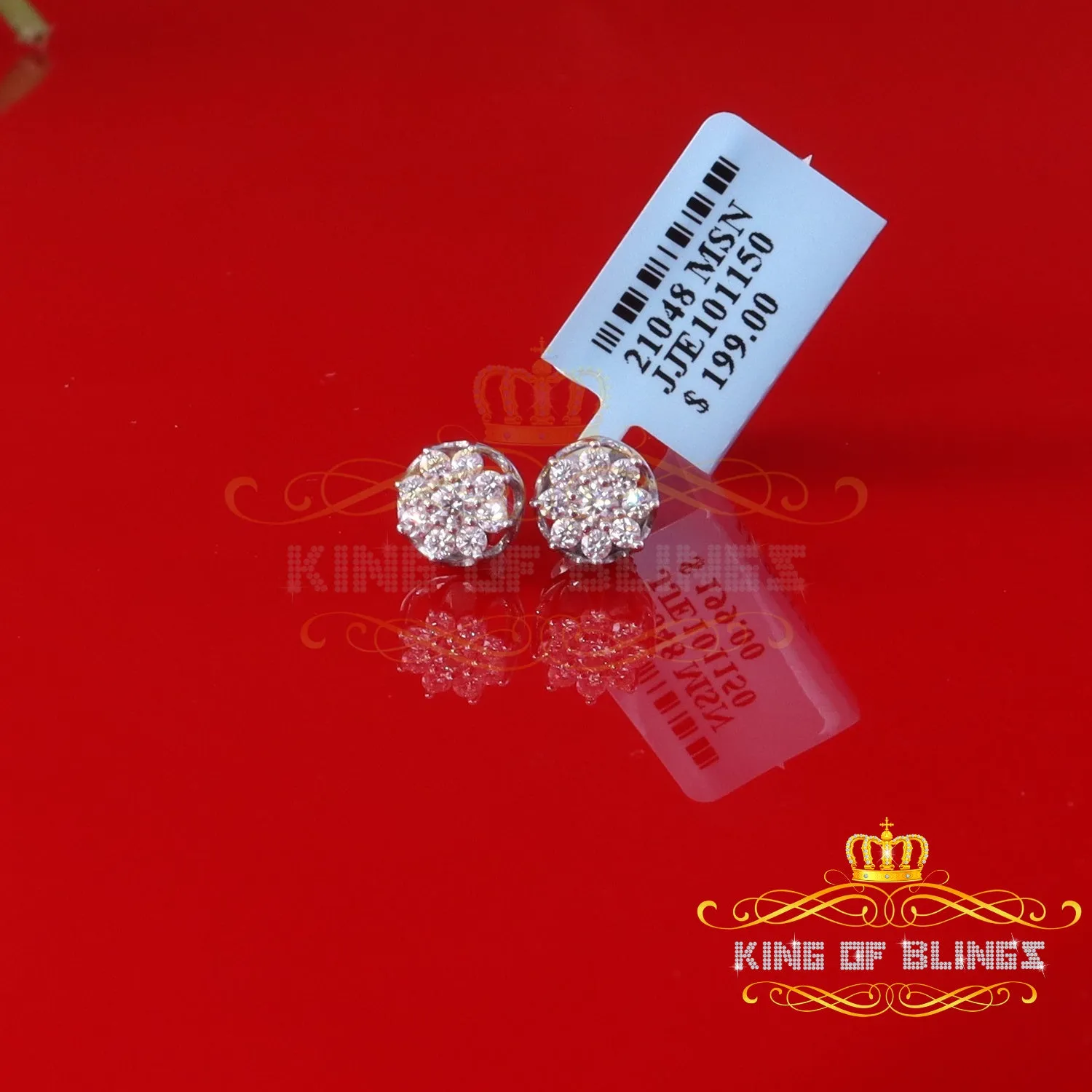 King of Bling's Men's/Women's 925 Silver White 0.50ct VVS 'D' Moissanite Round Stud Earrings