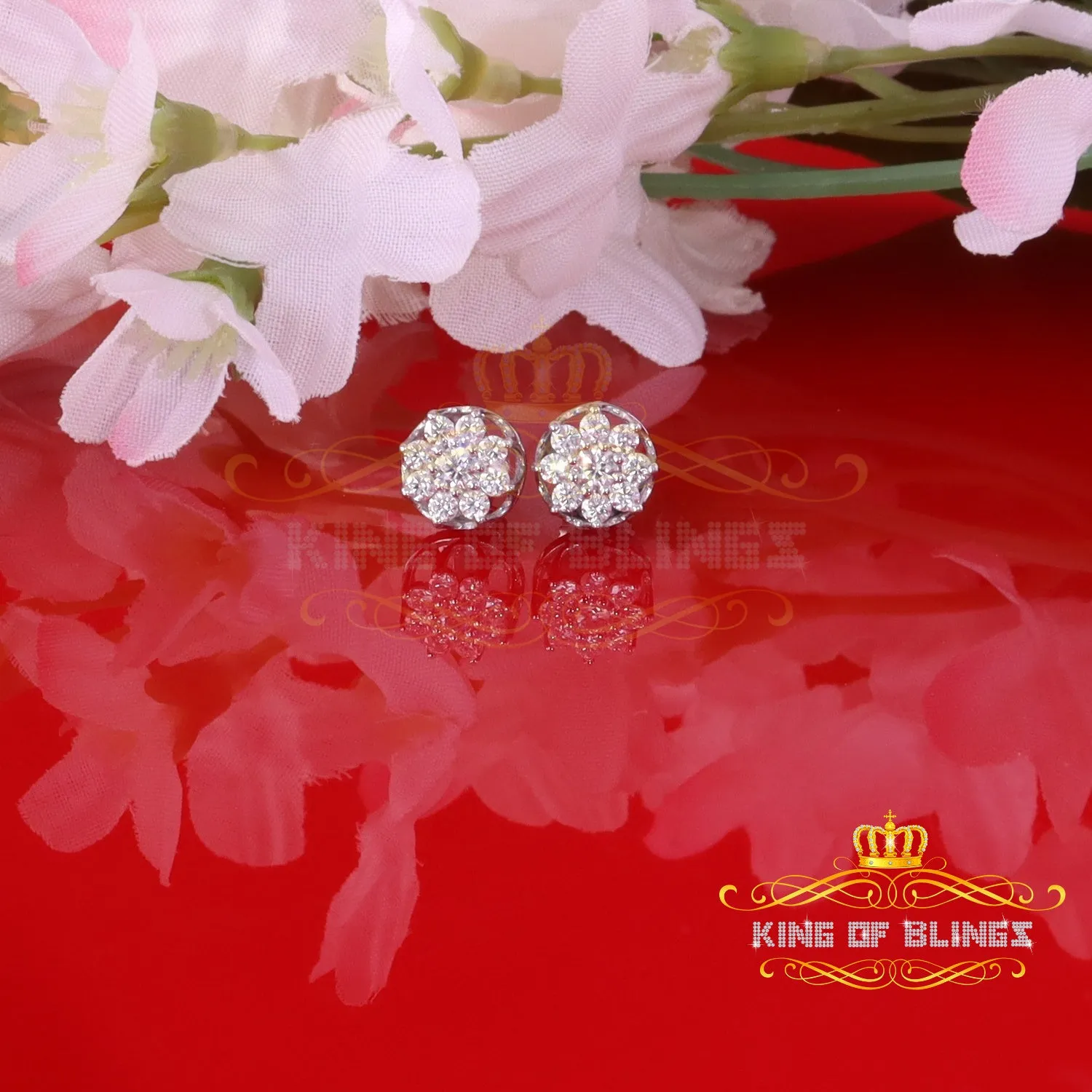 King of Bling's Men's/Women's 925 Silver White 0.50ct VVS 'D' Moissanite Round Stud Earrings