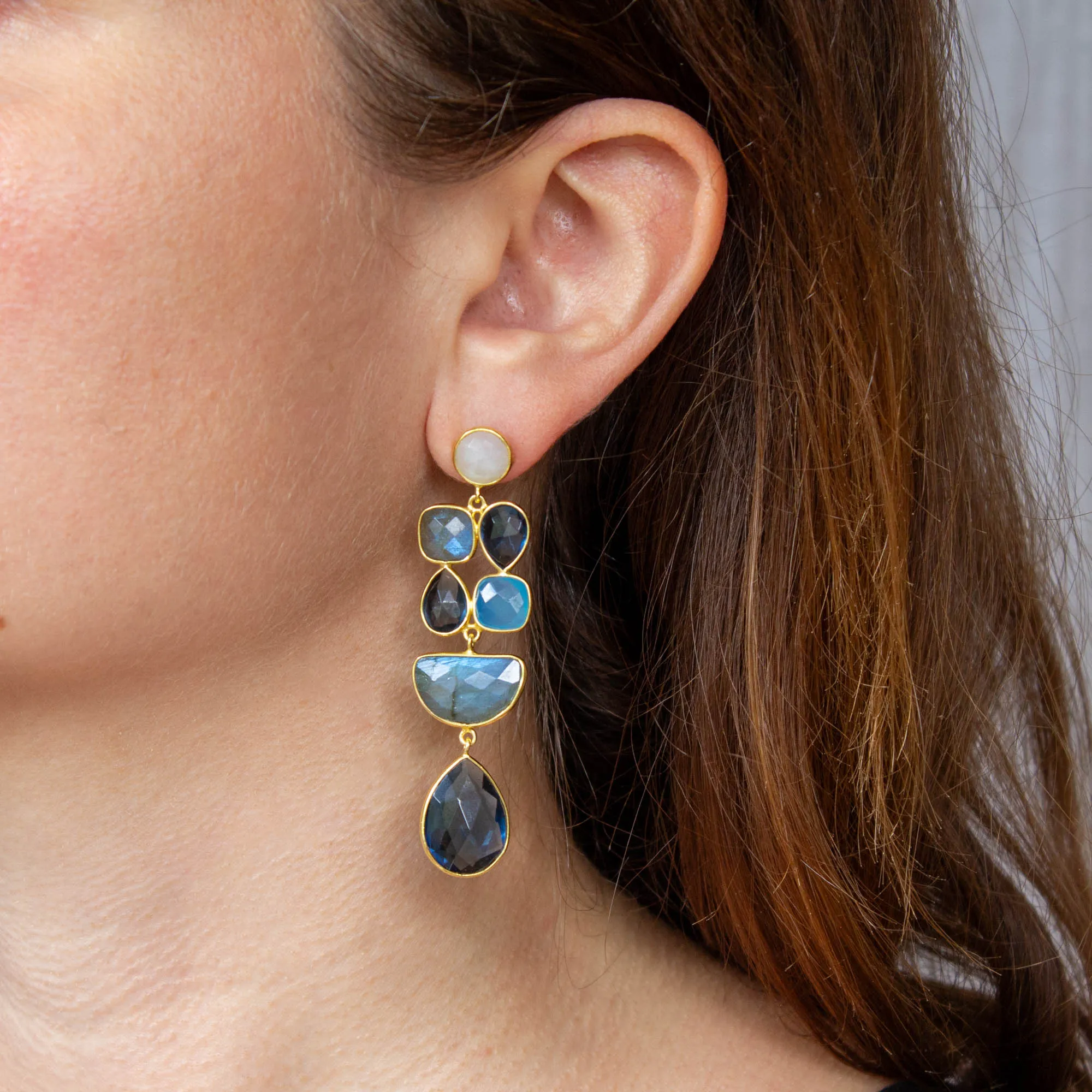 Kyanite, Labradorite, Chalcedony and Moonstone Multistone Earrings