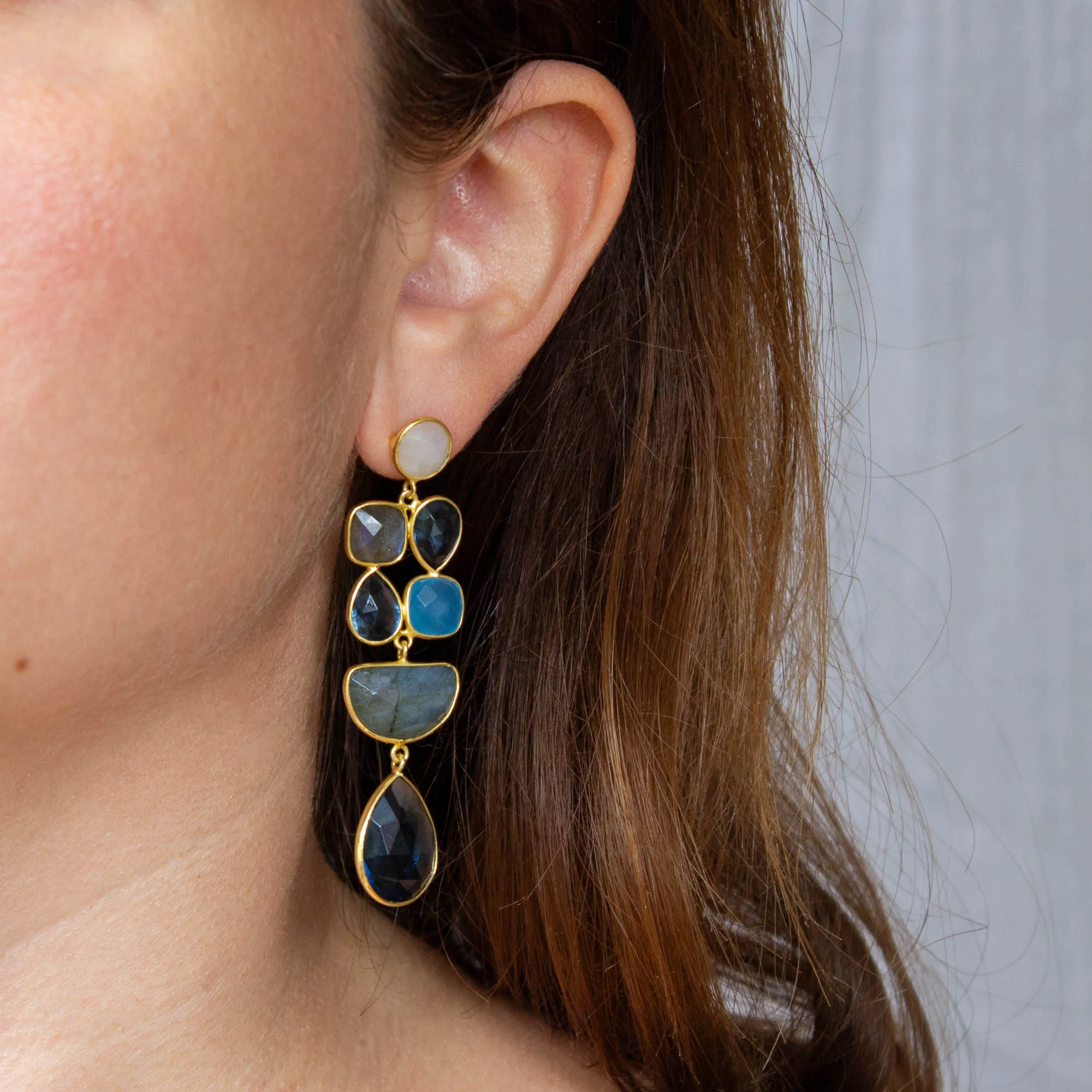 Kyanite, Labradorite, Chalcedony and Moonstone Multistone Earrings