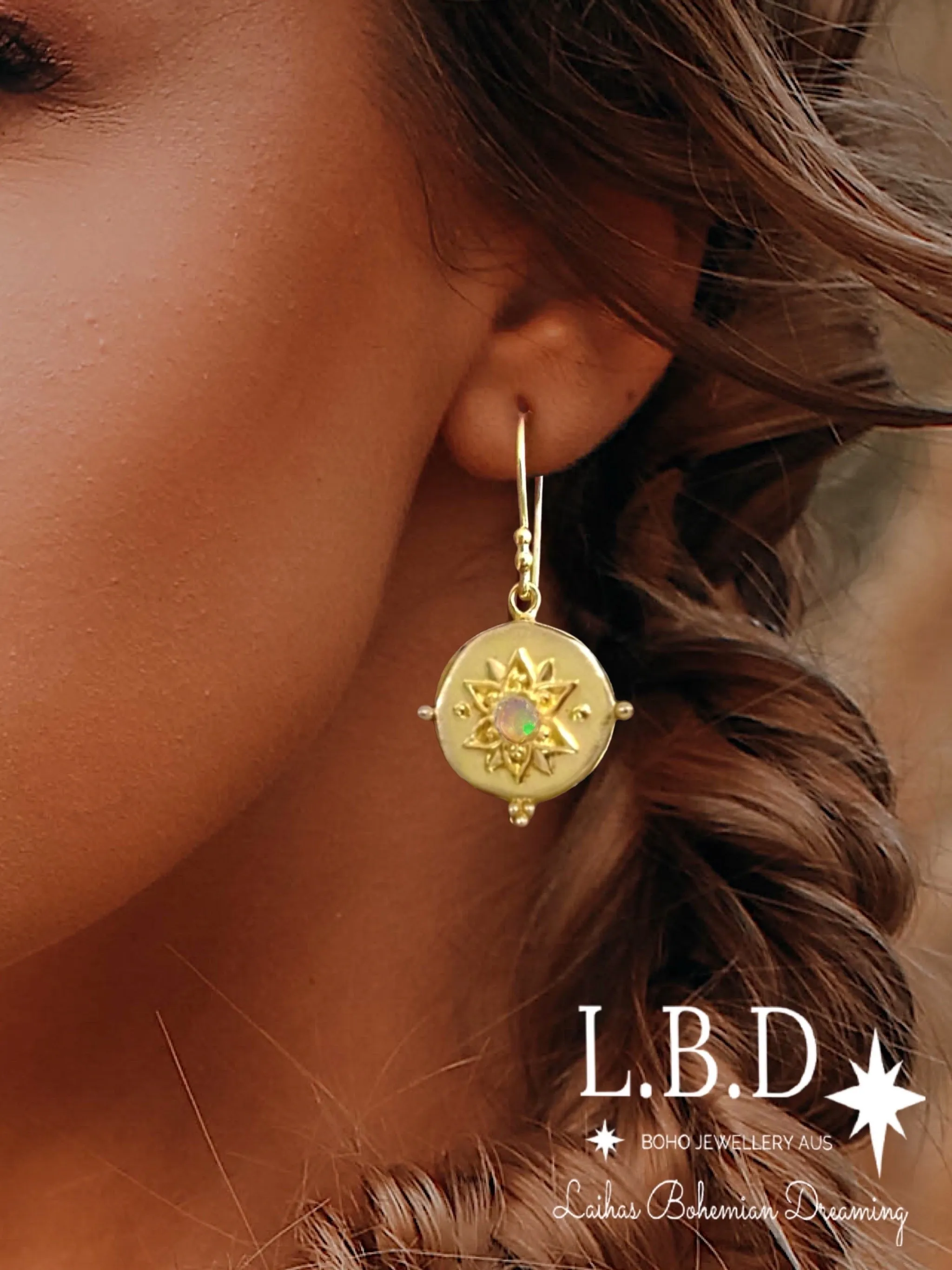 Laihas Large Vera May Gold Opal Earrings