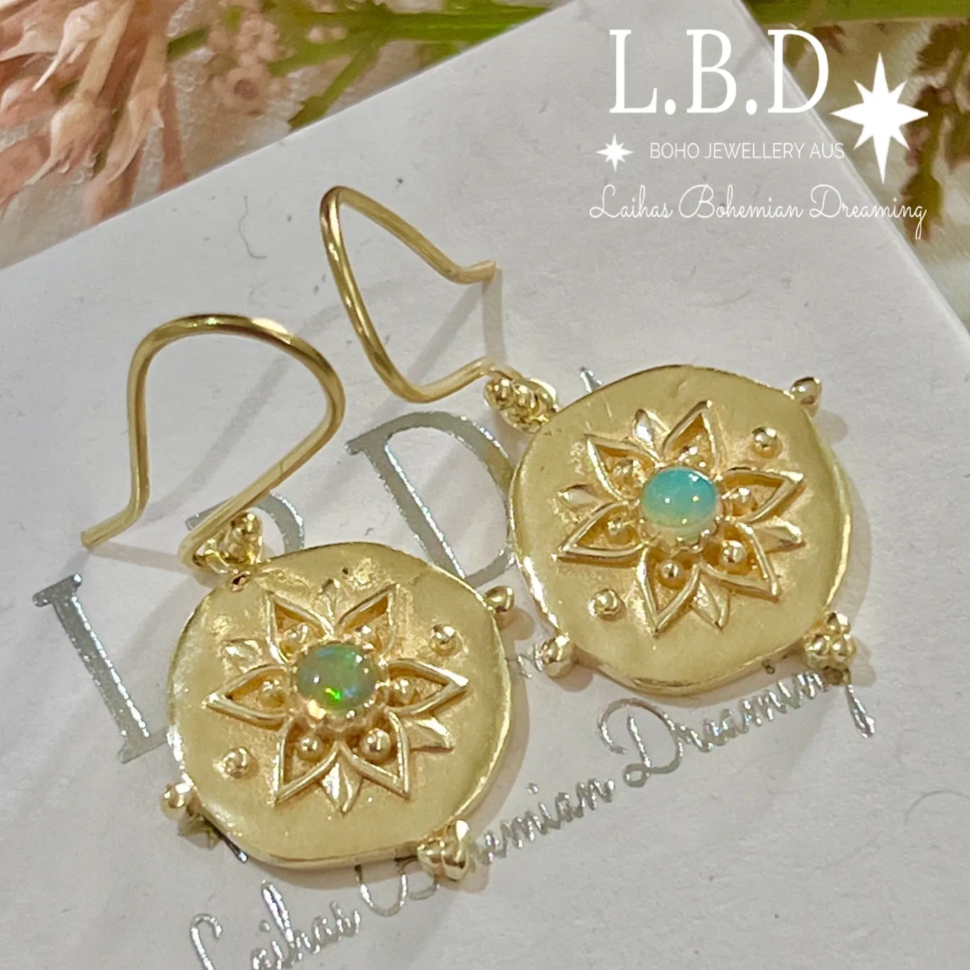 Laihas Large Vera May Gold Opal Earrings