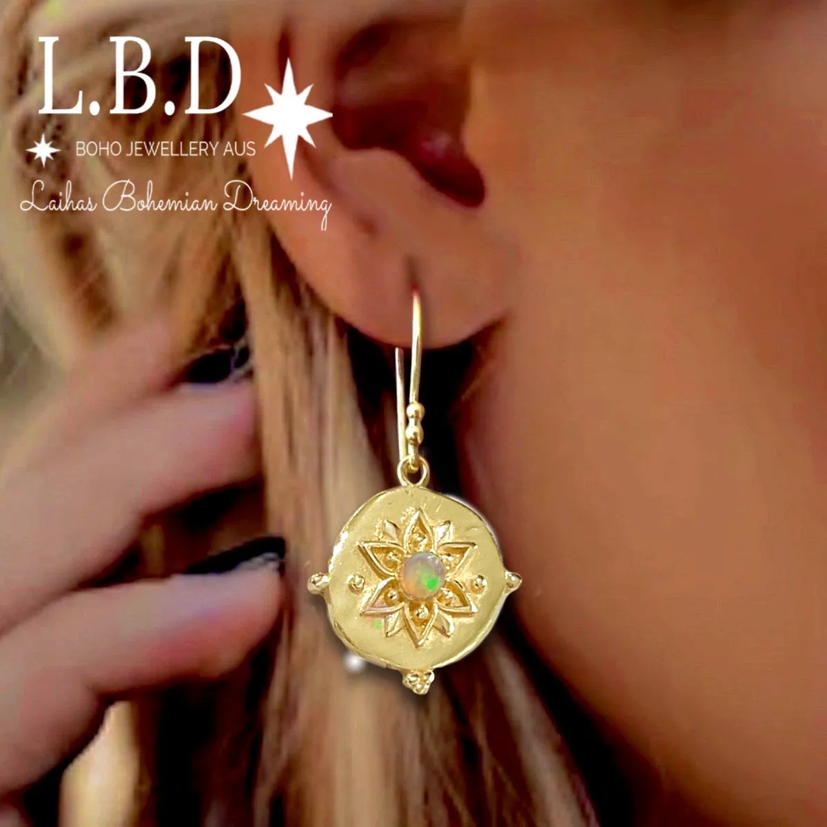Laihas Large Vera May Gold Opal Earrings