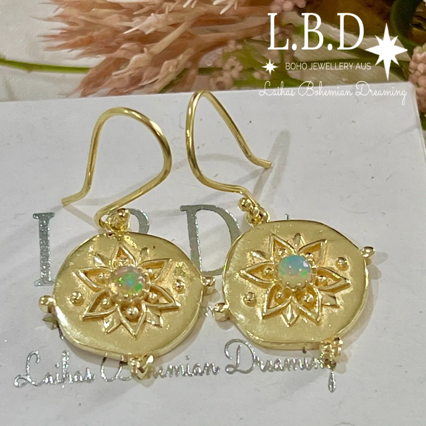 Laihas Large Vera May Gold Opal Earrings
