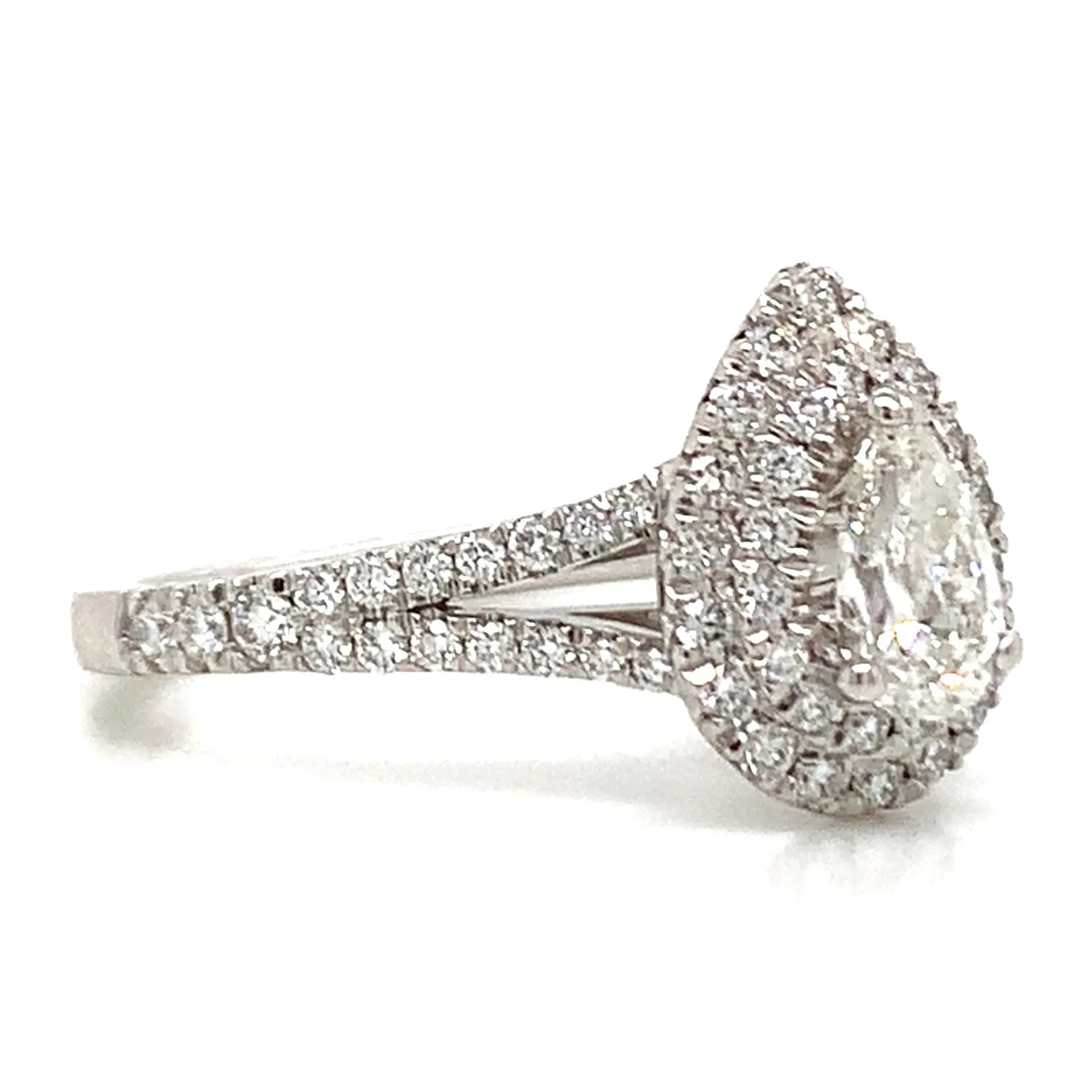 Lyra Platinum Pear Shaped Double Halo Earth Grown Diamond Engagement Ring With Split Band
