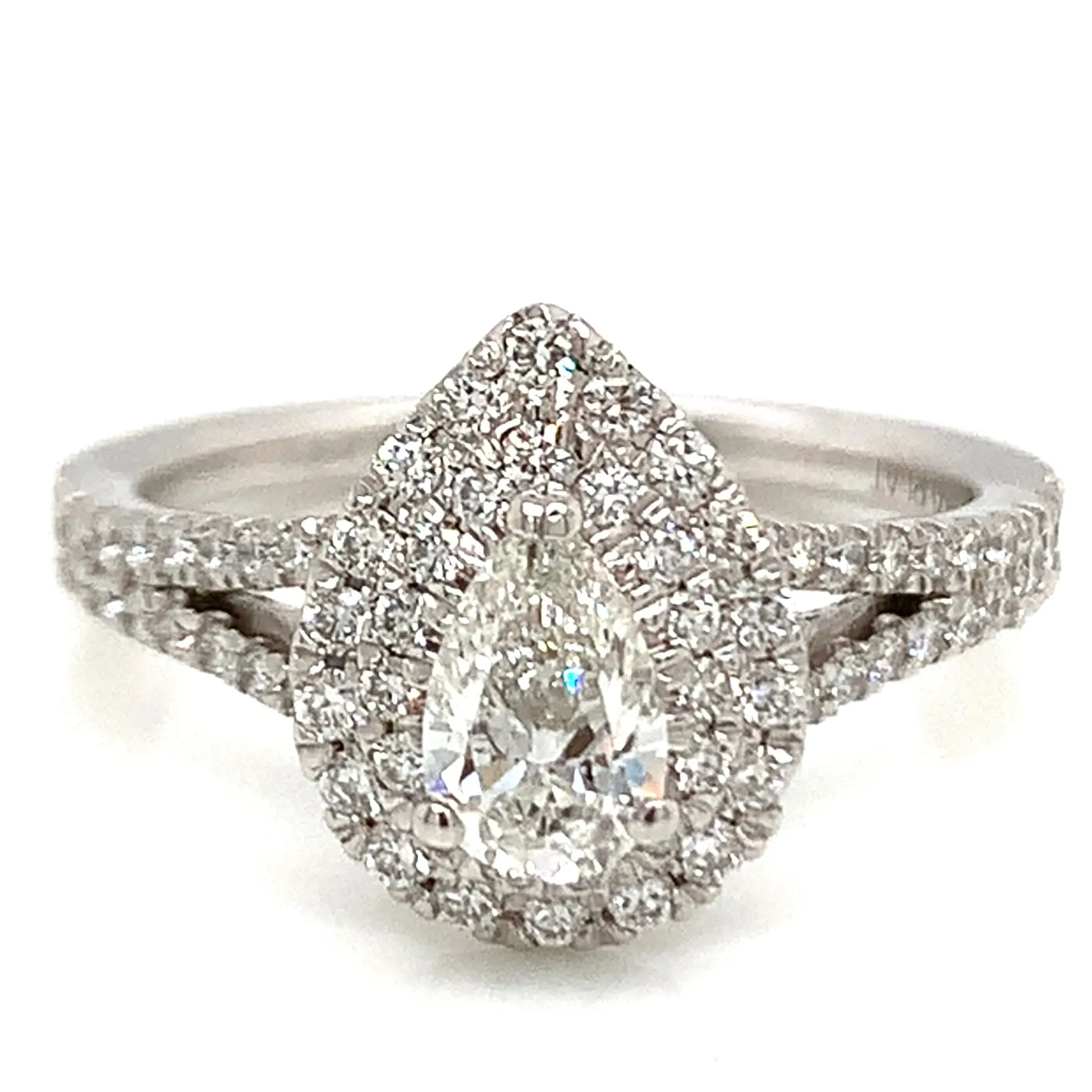 Lyra Platinum Pear Shaped Double Halo Earth Grown Diamond Engagement Ring With Split Band
