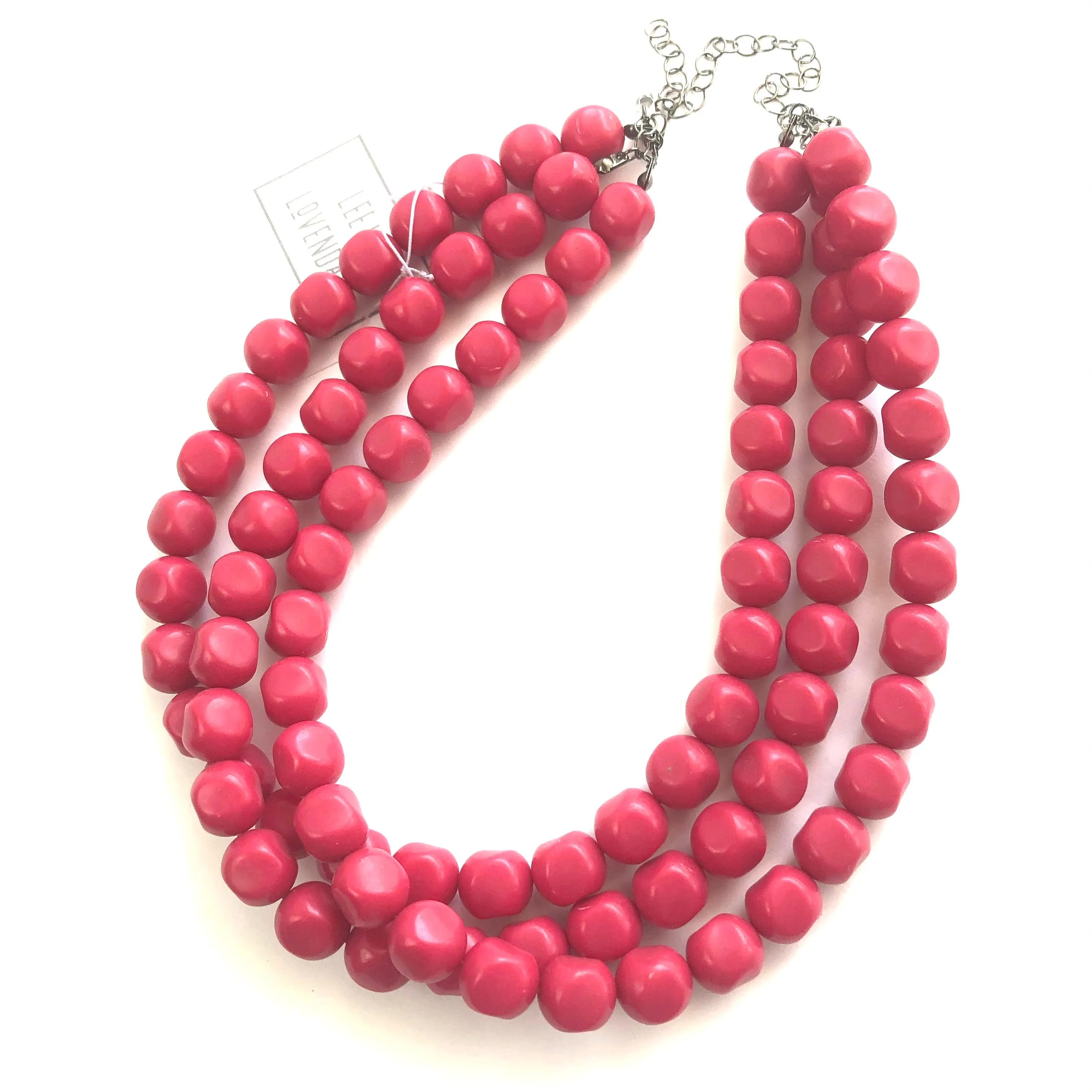 Magenta Pinched Beaded Morgan Necklace