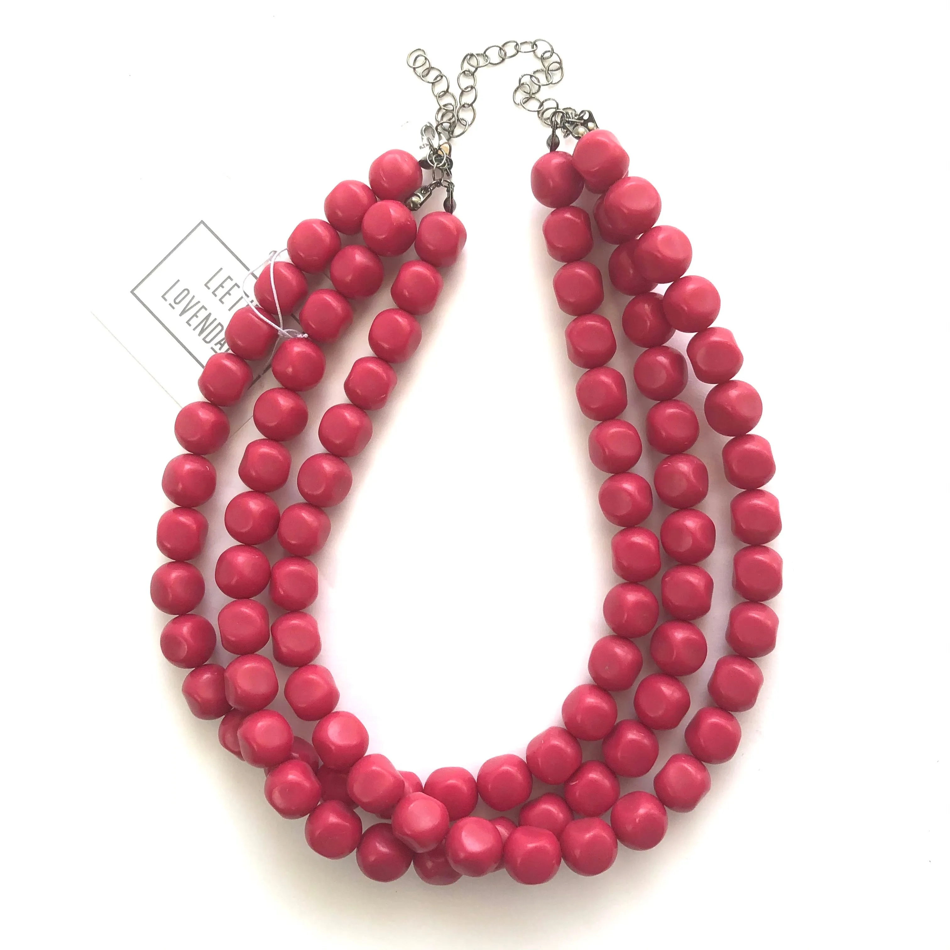 Magenta Pinched Beaded Morgan Necklace