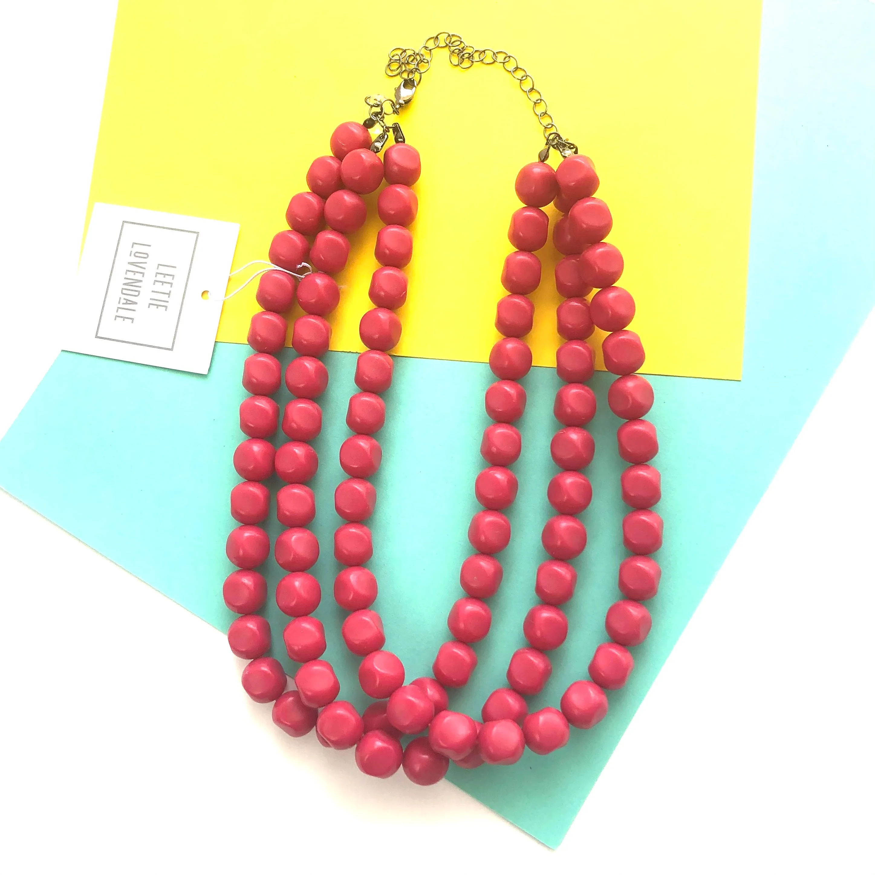 Magenta Pinched Beaded Morgan Necklace