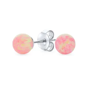 Minimalist Drop Ball Earrings with Opalescent Opal Beads - October Birthstone 6MM
