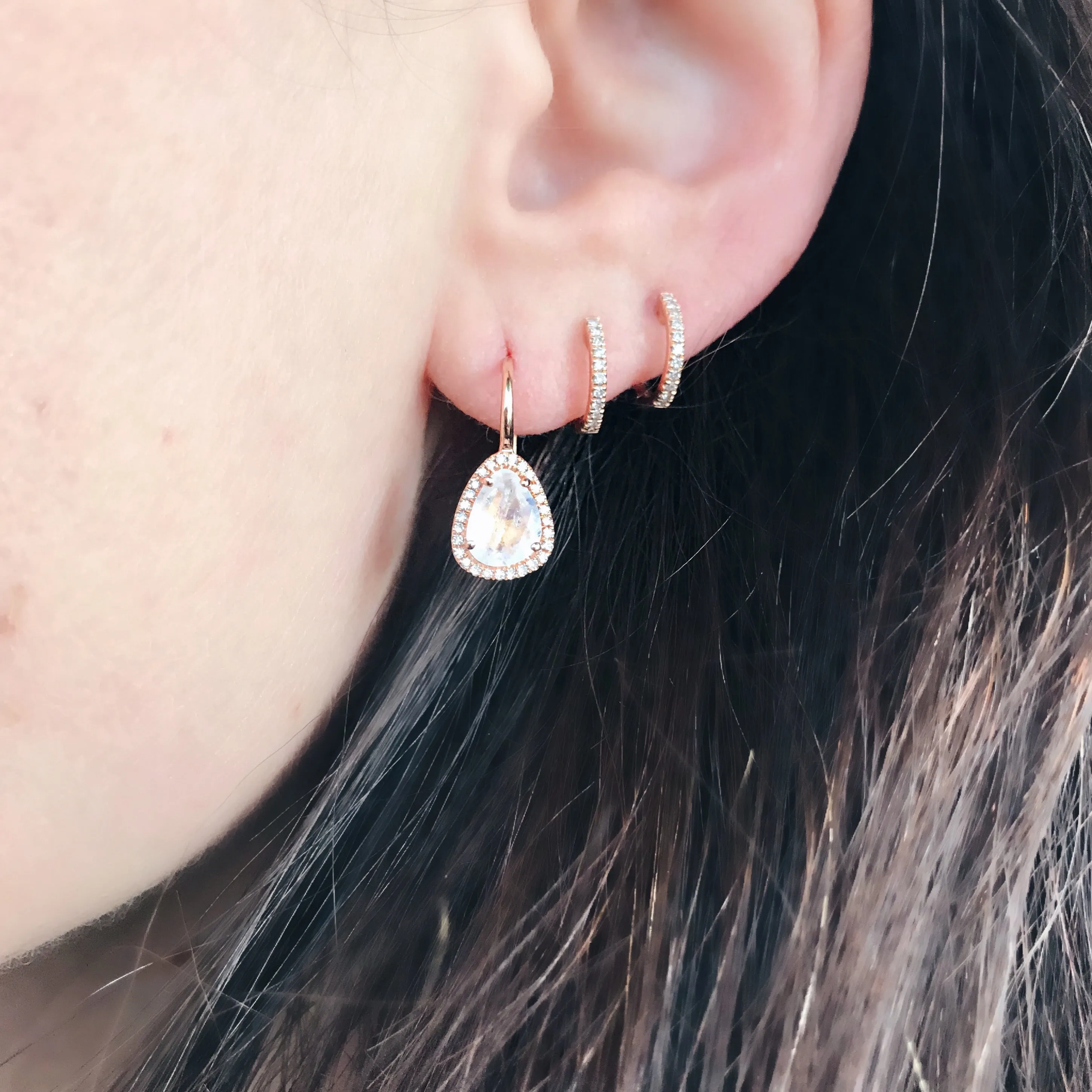 Moonstone with Diamond Halo Everyday Drops Earrings