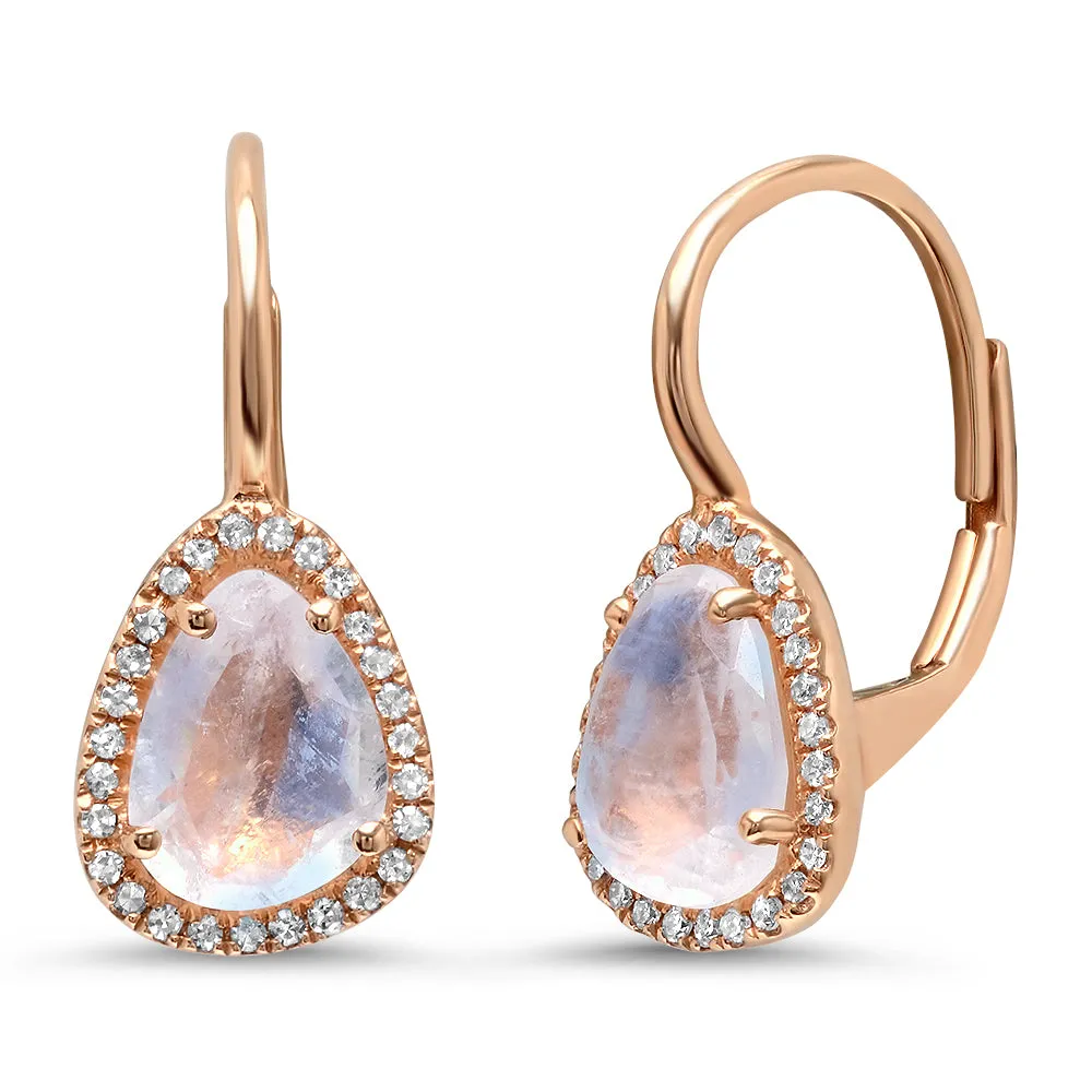 Moonstone with Diamond Halo Everyday Drops Earrings