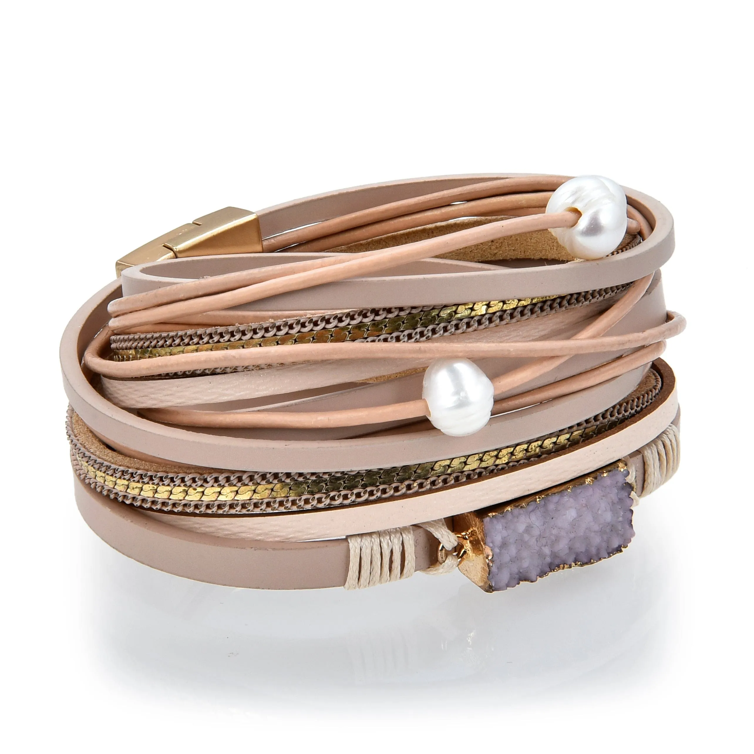 Multiple Strand Geode Brown Bracelet with Magnetic Clasp