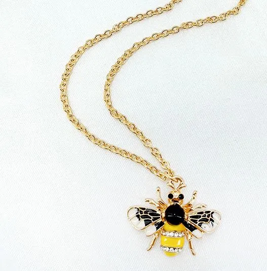 N968 Gold Yellow Bumble Bee Necklace with FREE Earrings