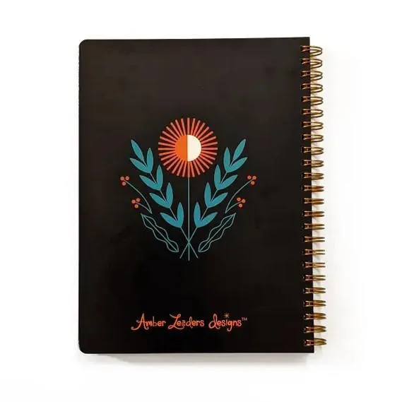 Notebook - Red Vase Floral on Black Spiral Bound by Amber Leaders Designs
