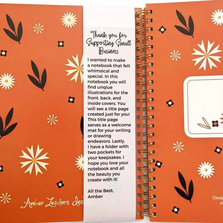 Notebook - Red Vase Floral on Black Spiral Bound by Amber Leaders Designs