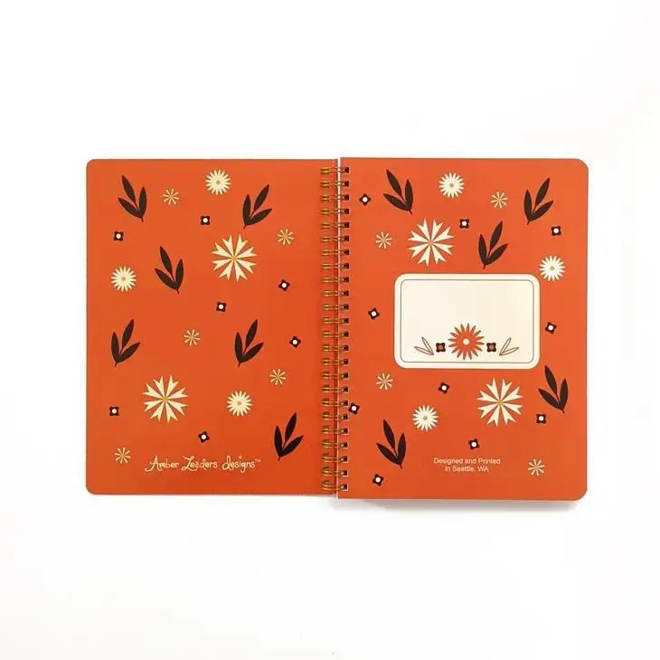 Notebook - Red Vase Floral on Black Spiral Bound by Amber Leaders Designs