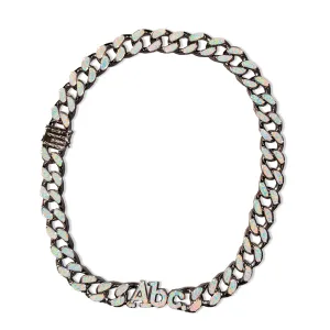 Opal Opal Opal Curb Link Necklace (Fire and Snow)