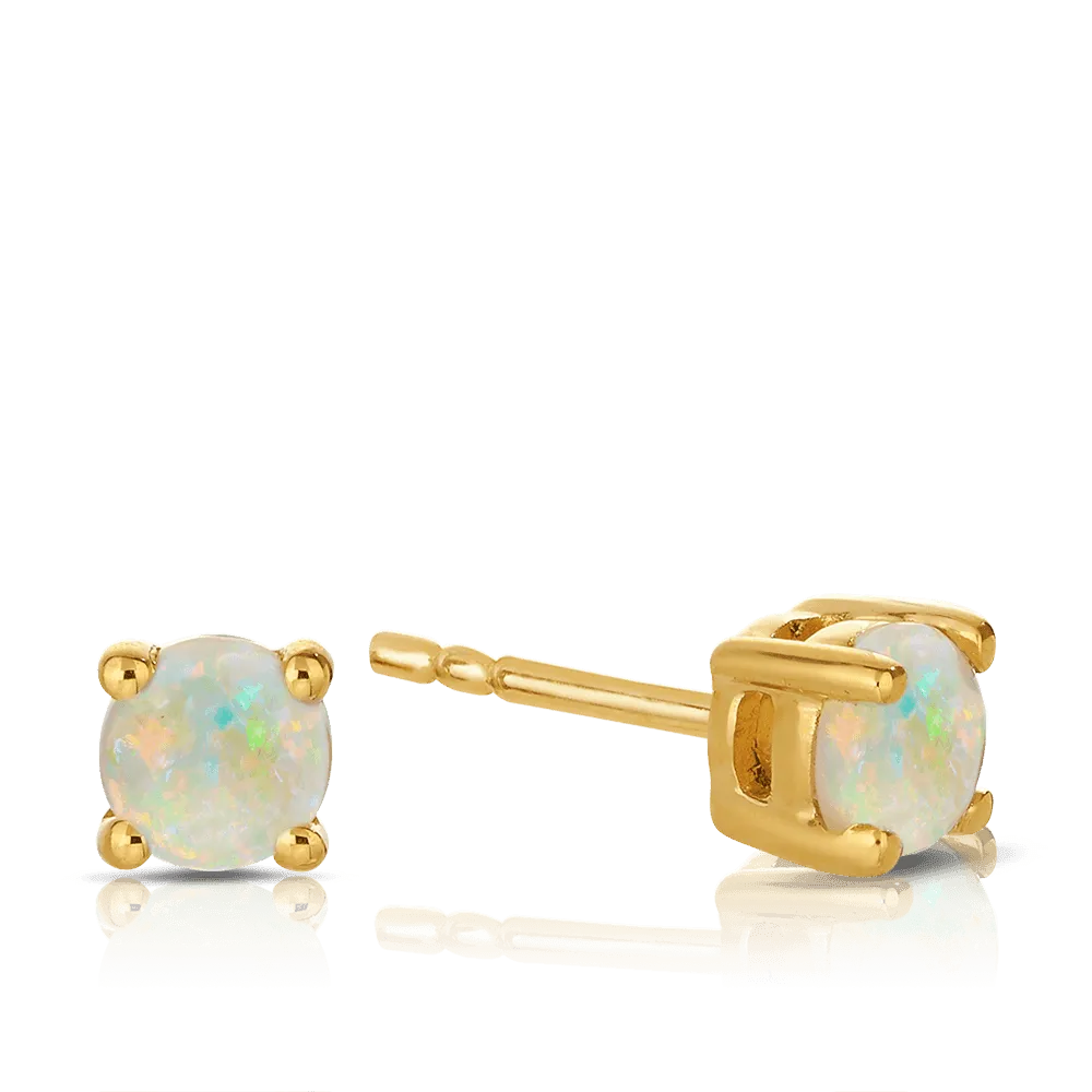 Opal Round Stud Earrings in 9ct Yellow Gold
