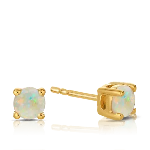 Opal Round Stud Earrings in 9ct Yellow Gold
