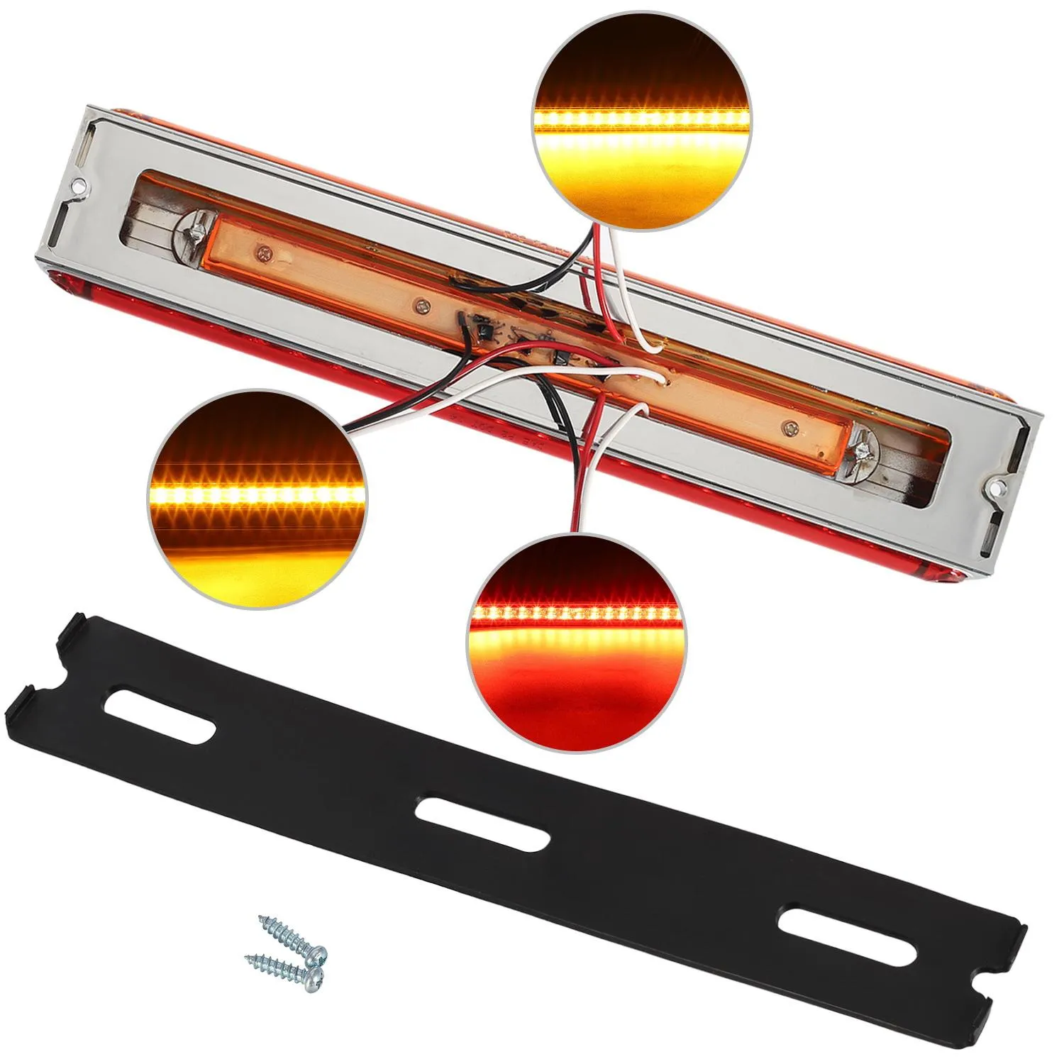 Partsam 2Pcs 12inch Double Face Stop Turn Tail Light Bar Chrome with Side Marker Indicator Lights 55 LED, 12 Inch Triple Face Led Trailer Light Bar Surface Mount, 12inch Double Face Auxiliary Light Bar