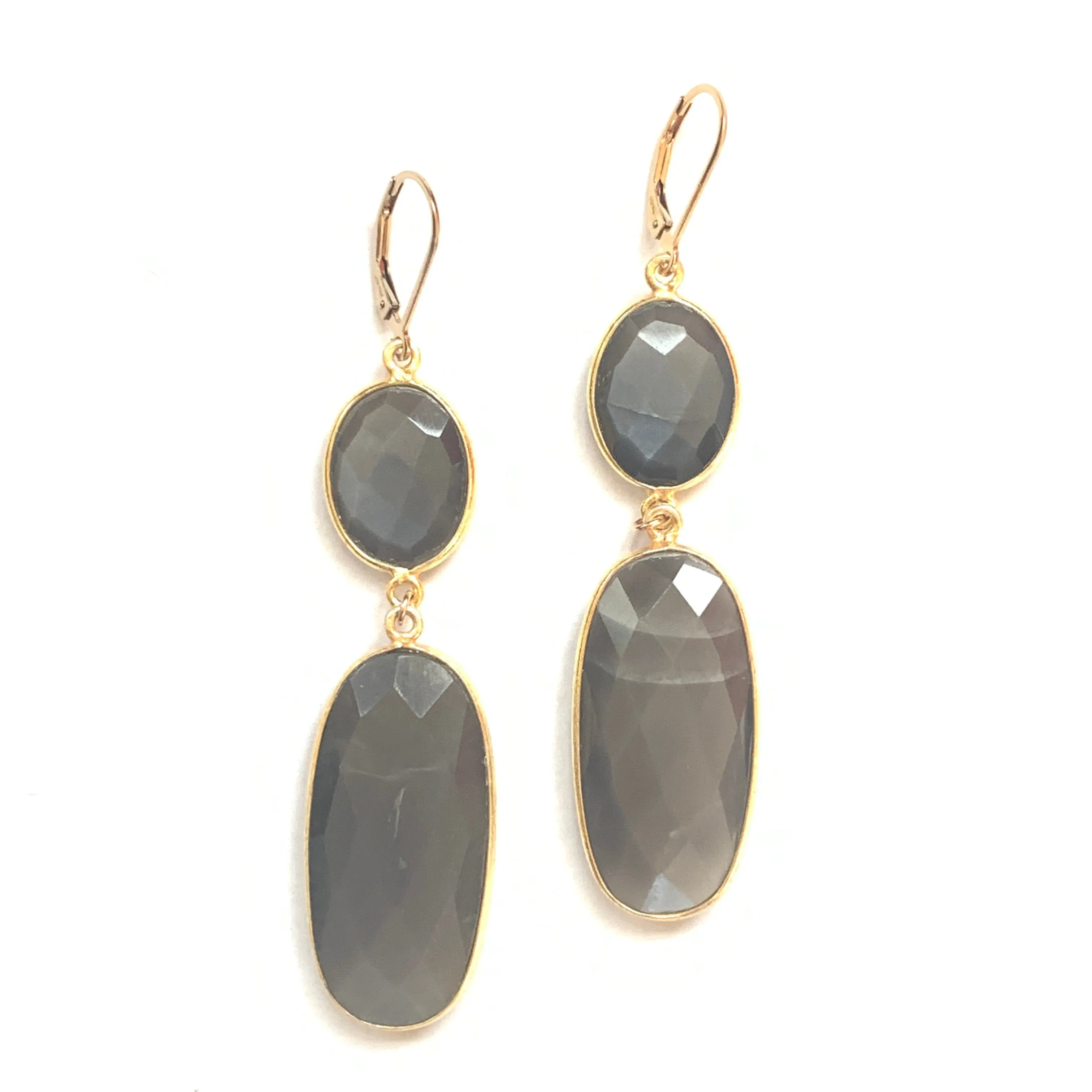 Platinum Grey Moonstone Double Oval Earrings