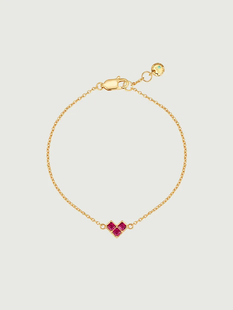 Princess Cut Ruby Heart Bracelet