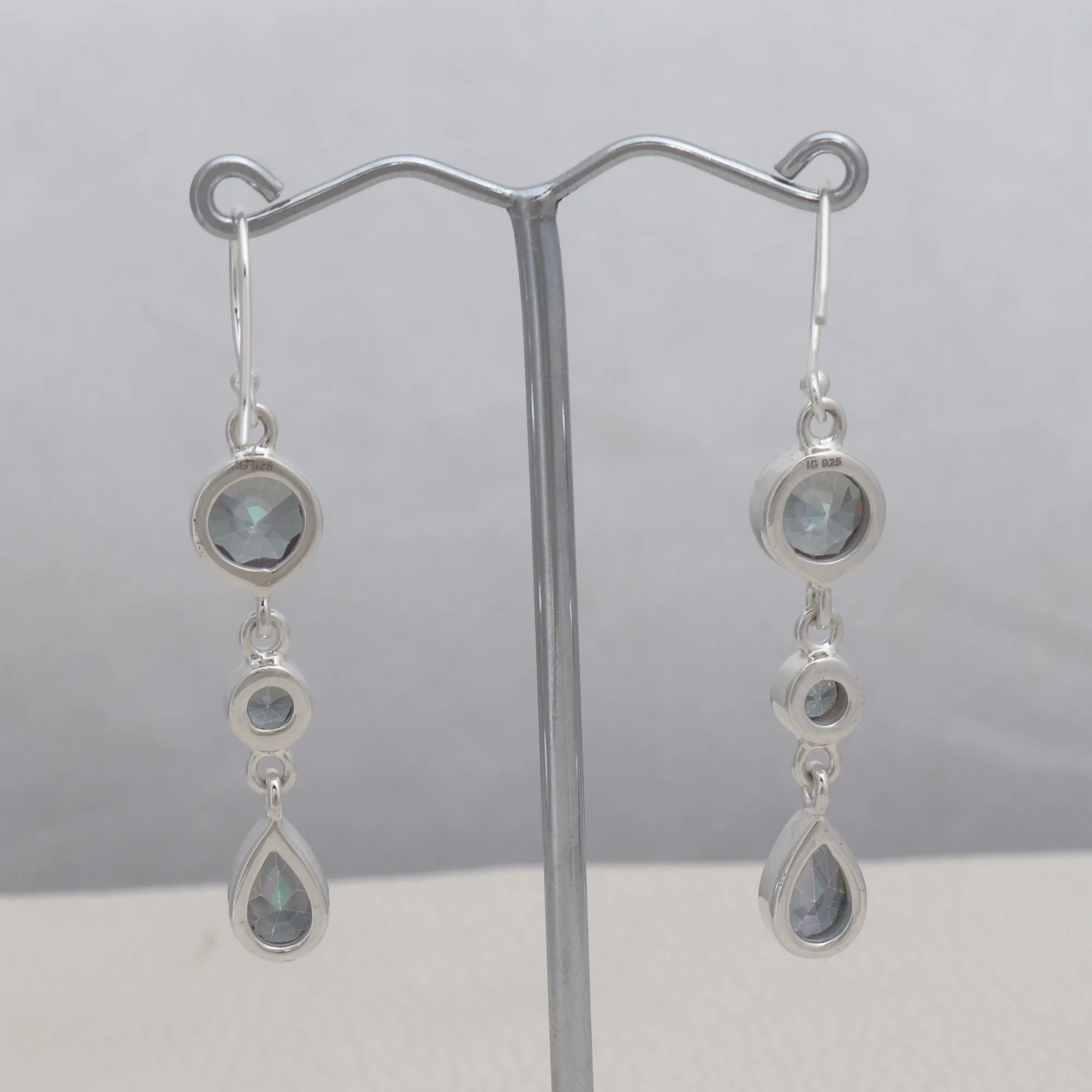 Rainbow moonstone & Blue Topaz Silver Earrings
