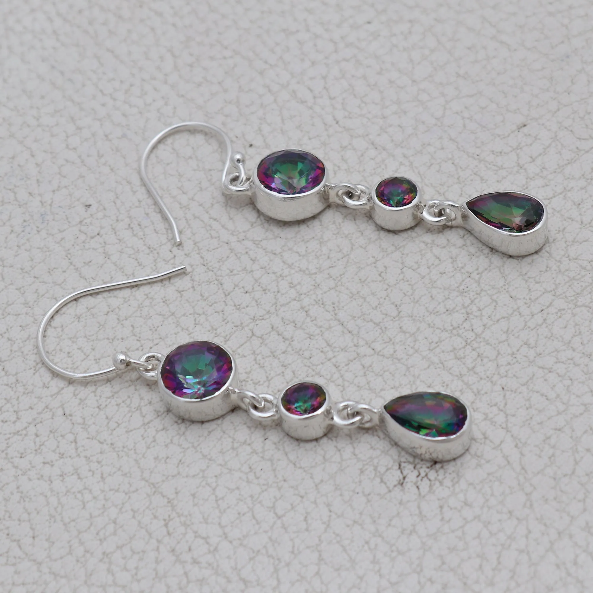 Rainbow moonstone & Blue Topaz Silver Earrings