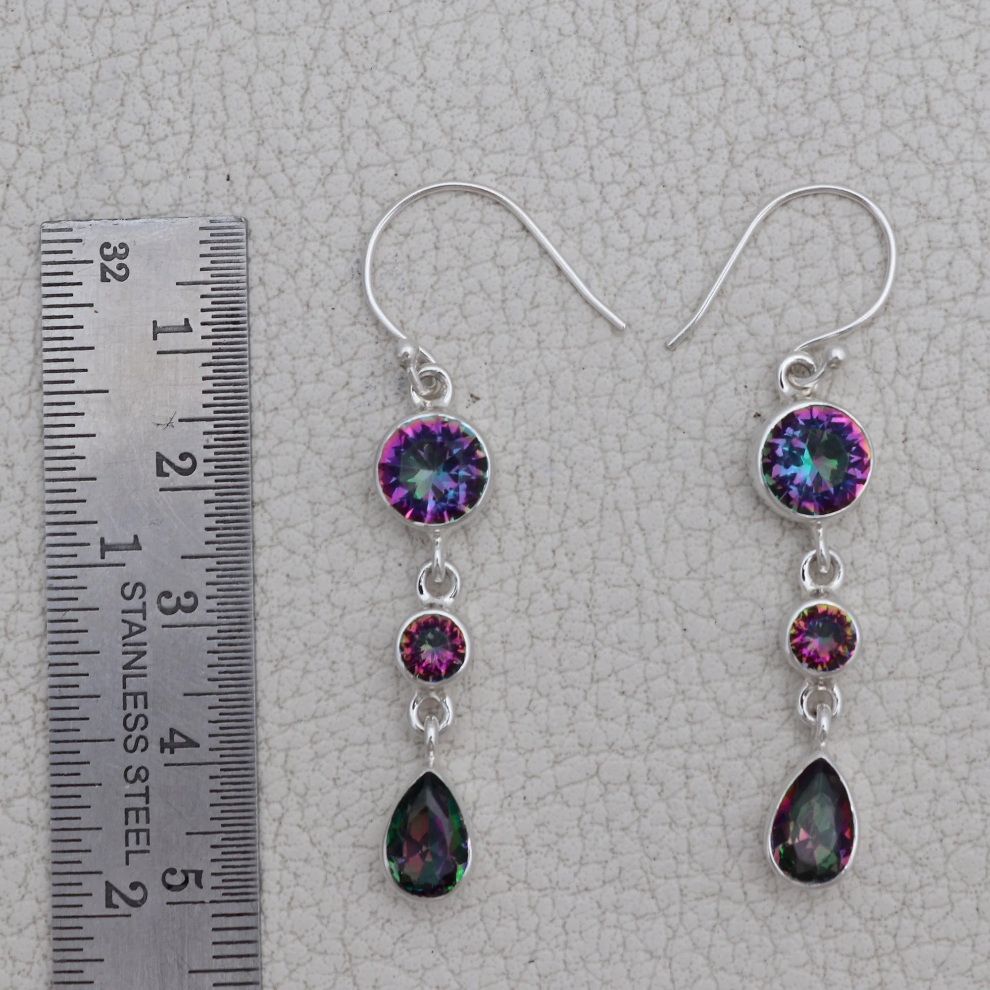 Rainbow moonstone & Blue Topaz Silver Earrings
