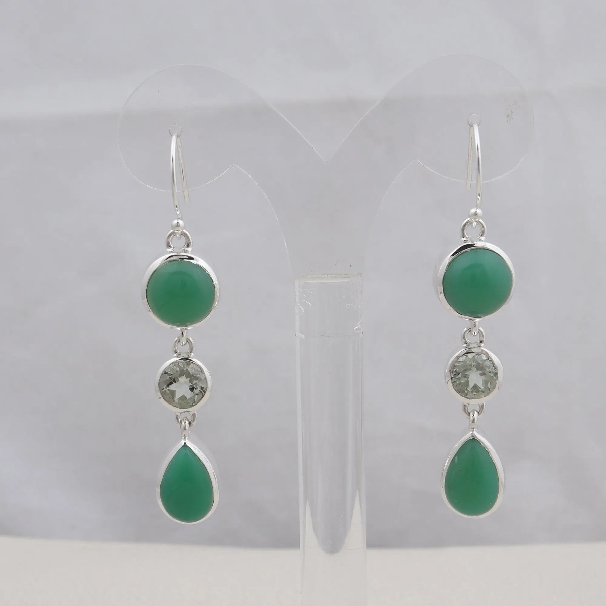 Rainbow moonstone & Blue Topaz Silver Earrings