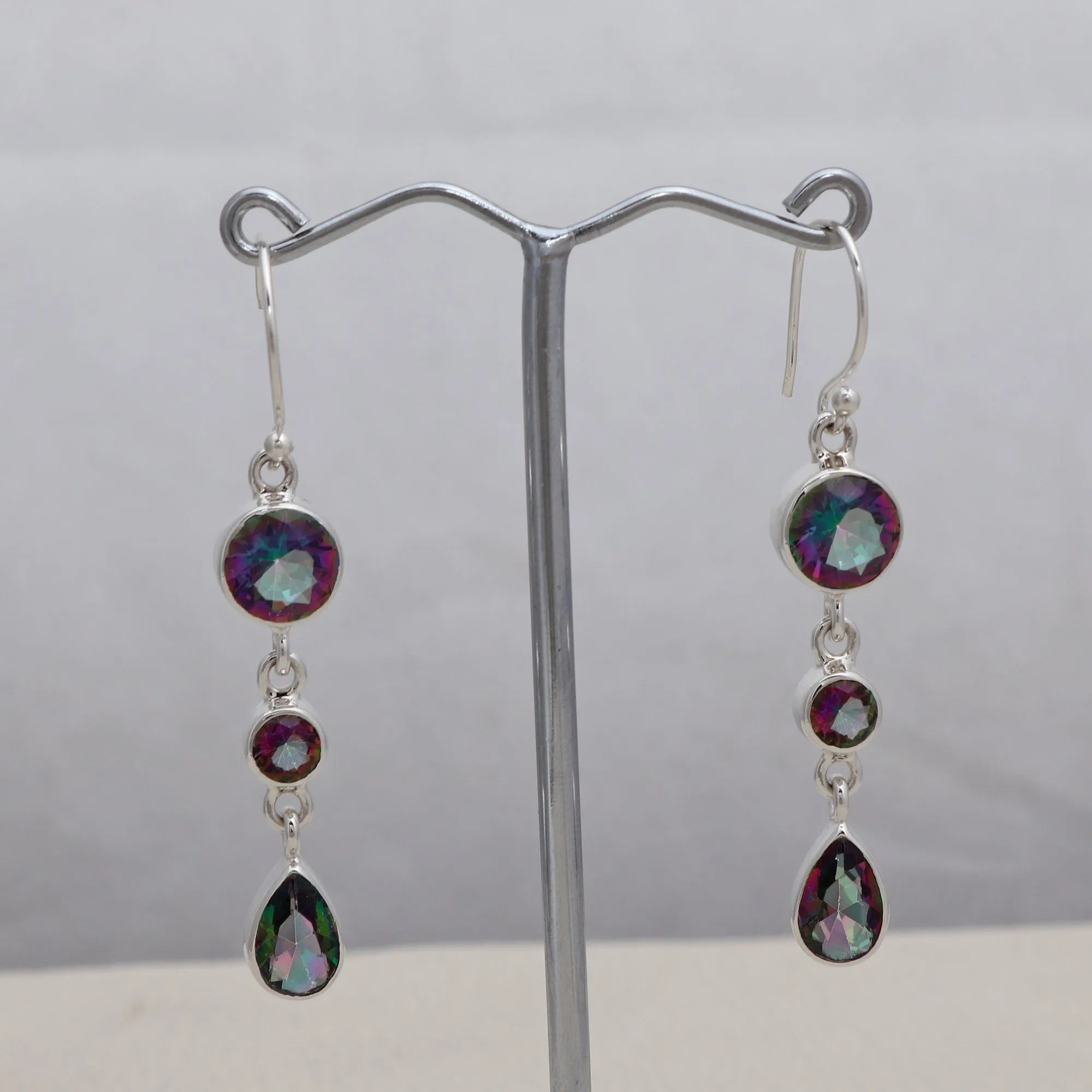 Rainbow moonstone & Blue Topaz Silver Earrings