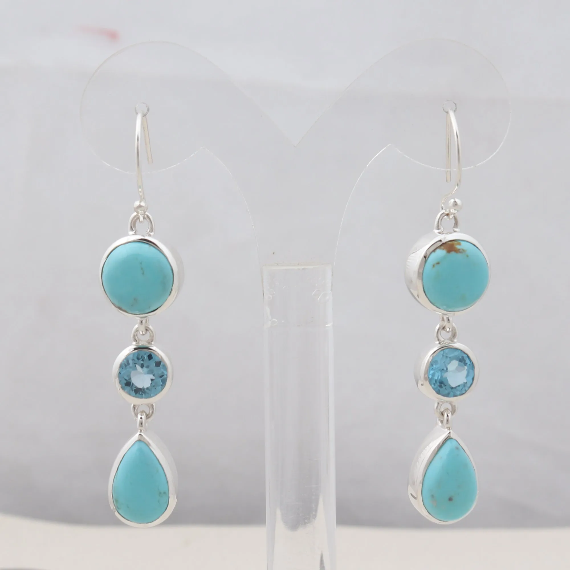 Rainbow moonstone & Blue Topaz Silver Earrings