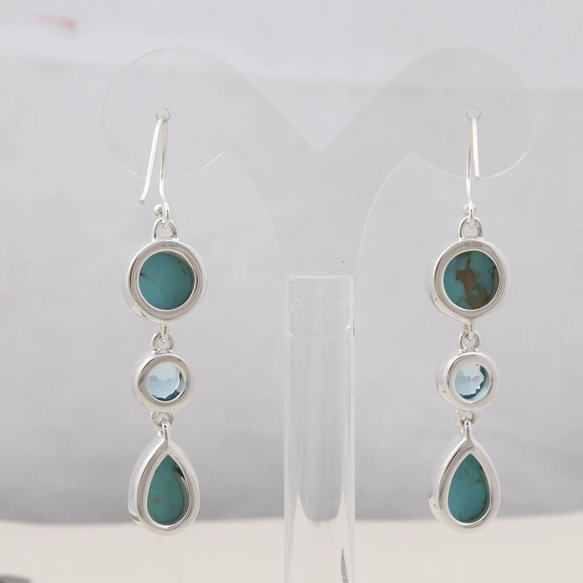 Rainbow moonstone & Blue Topaz Silver Earrings