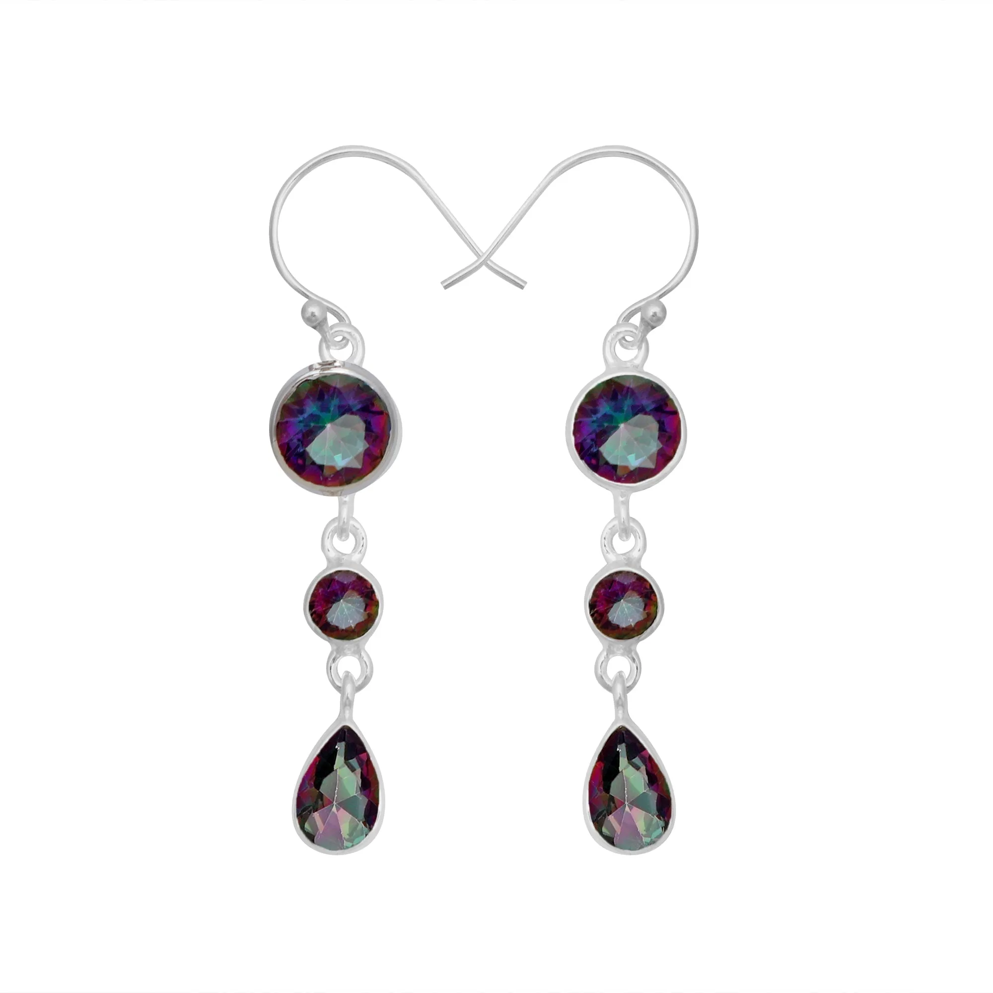 Rainbow moonstone & Blue Topaz Silver Earrings