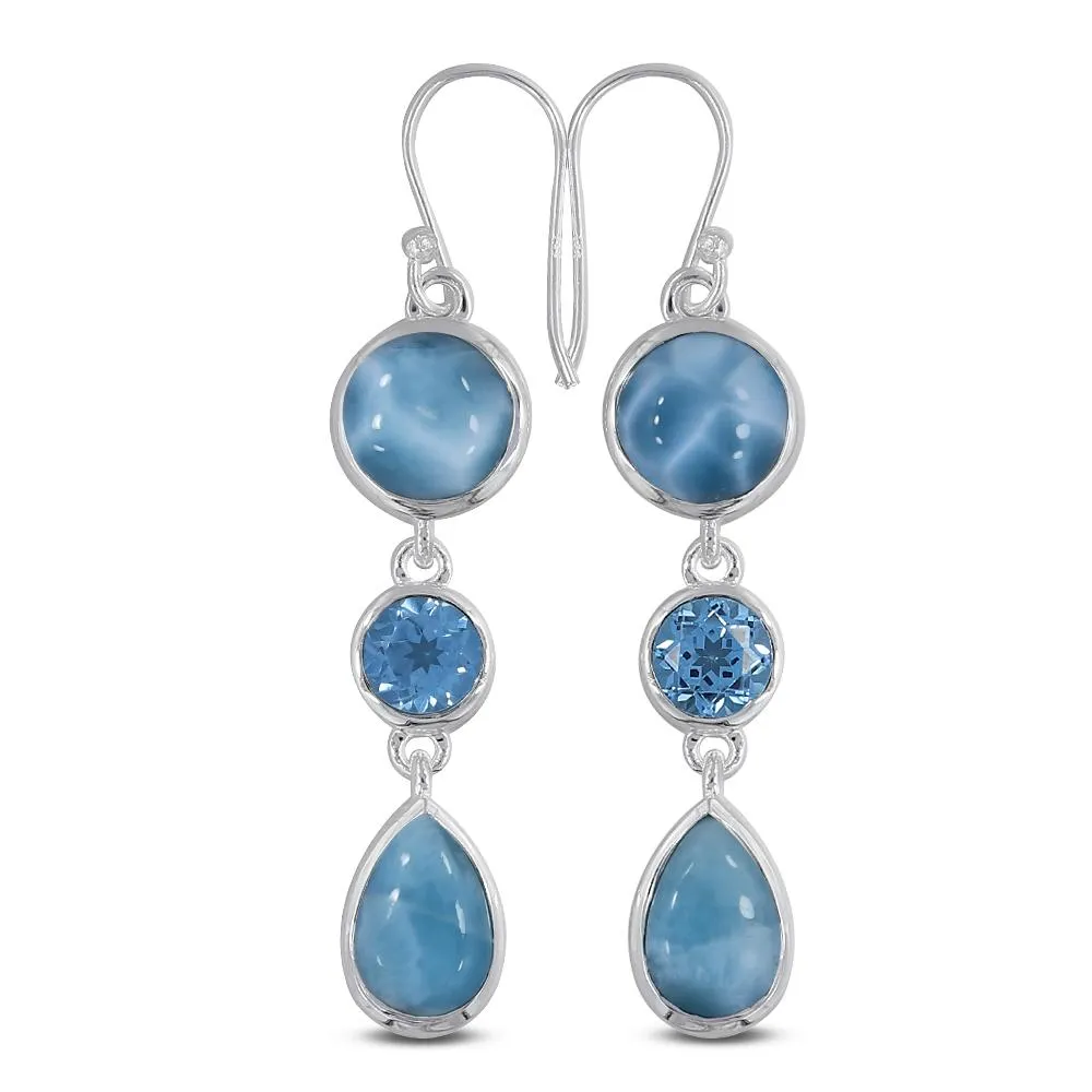 Rainbow moonstone & Blue Topaz Silver Earrings