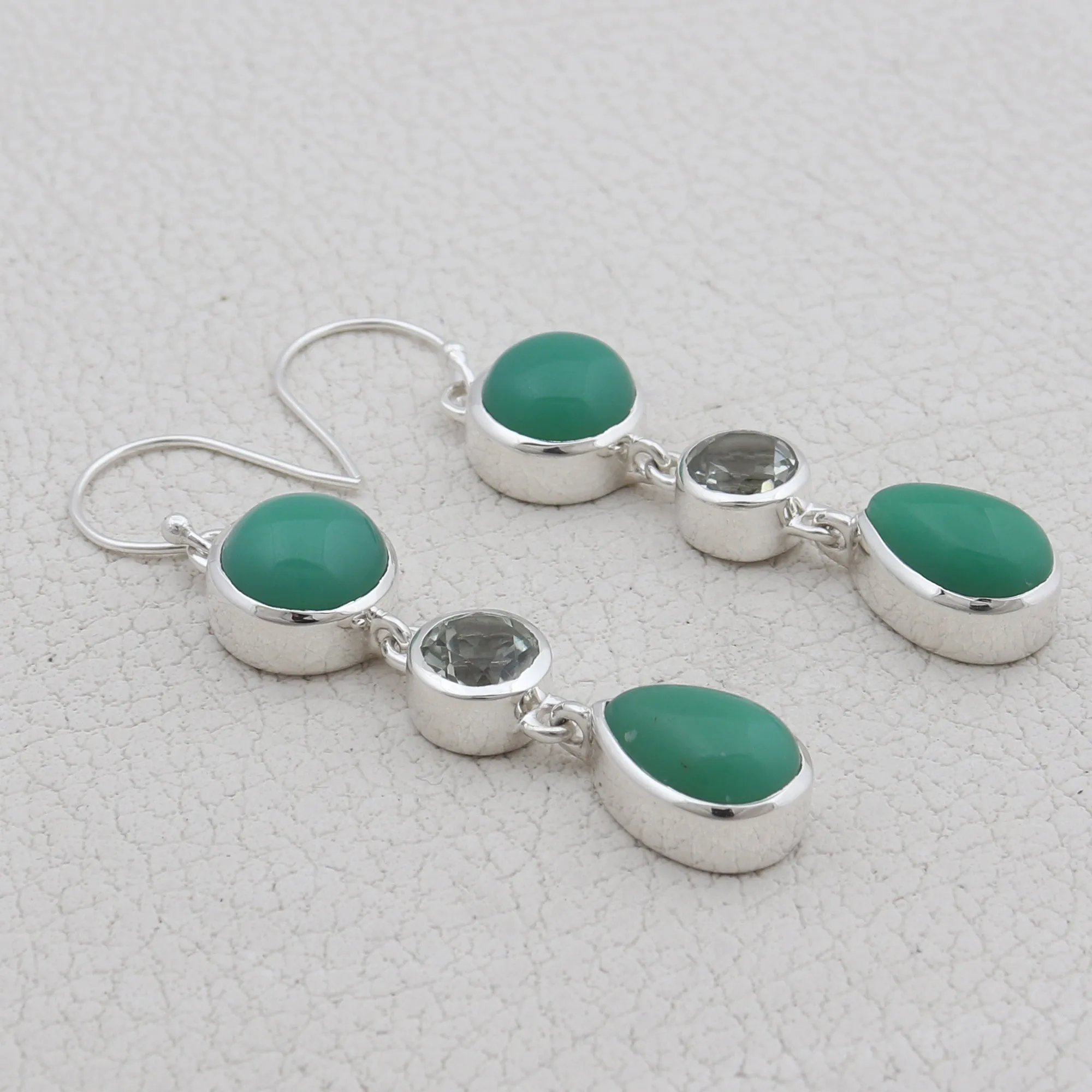 Rainbow moonstone & Blue Topaz Silver Earrings