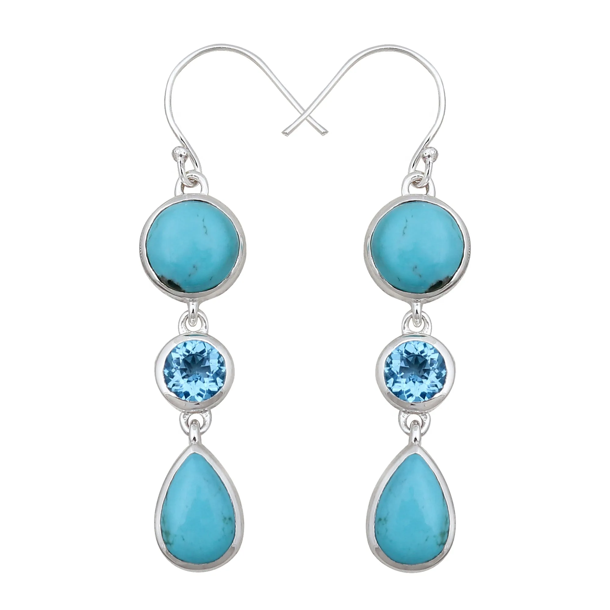 Rainbow moonstone & Blue Topaz Silver Earrings