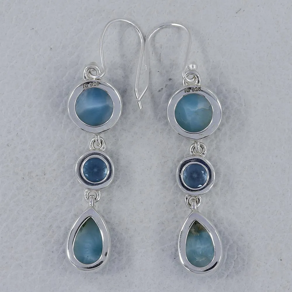 Rainbow moonstone & Blue Topaz Silver Earrings